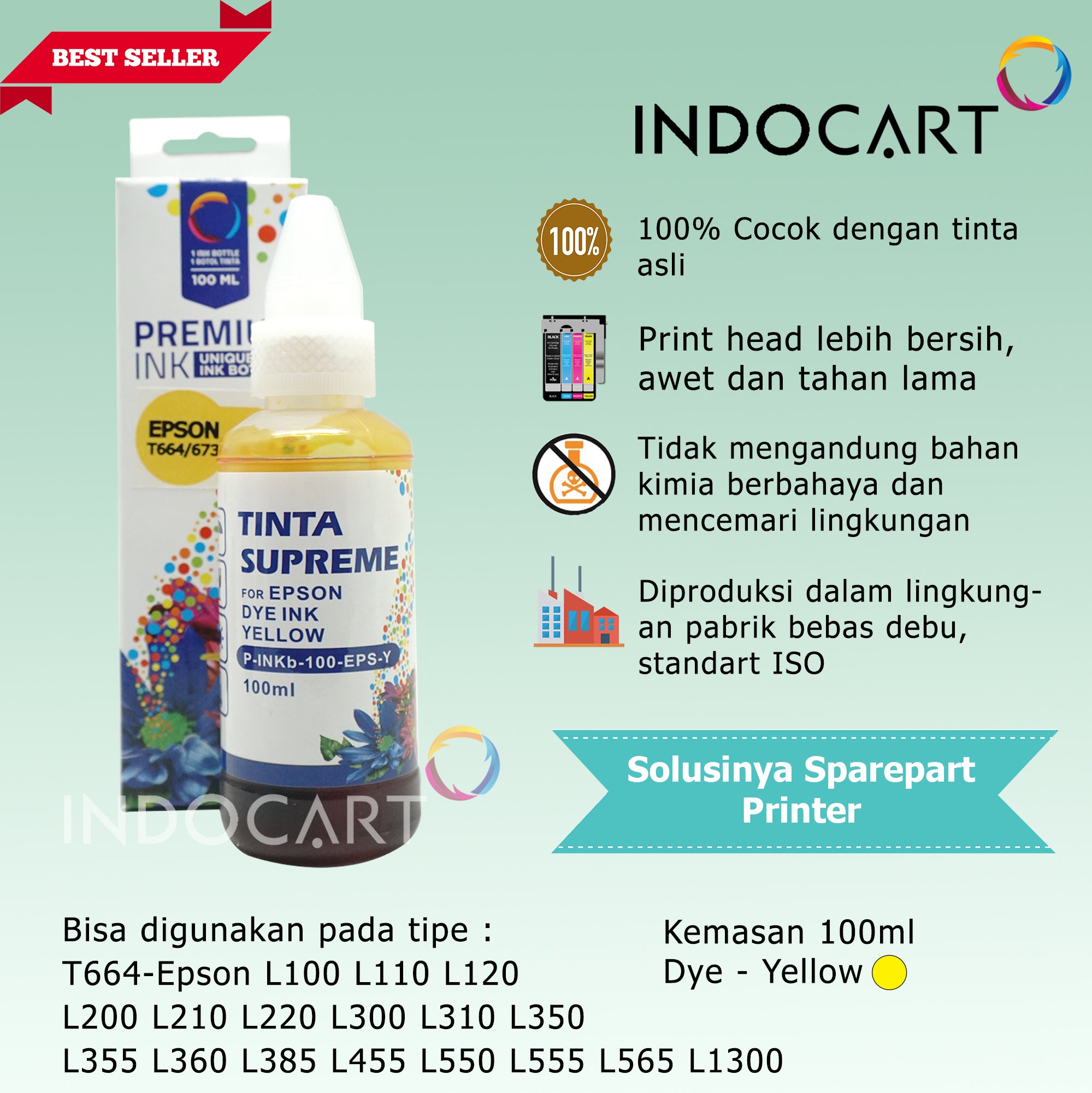 IndoCart Tinta Refill Printer Epson L100 L120 L200 L210 L310 L350-100m