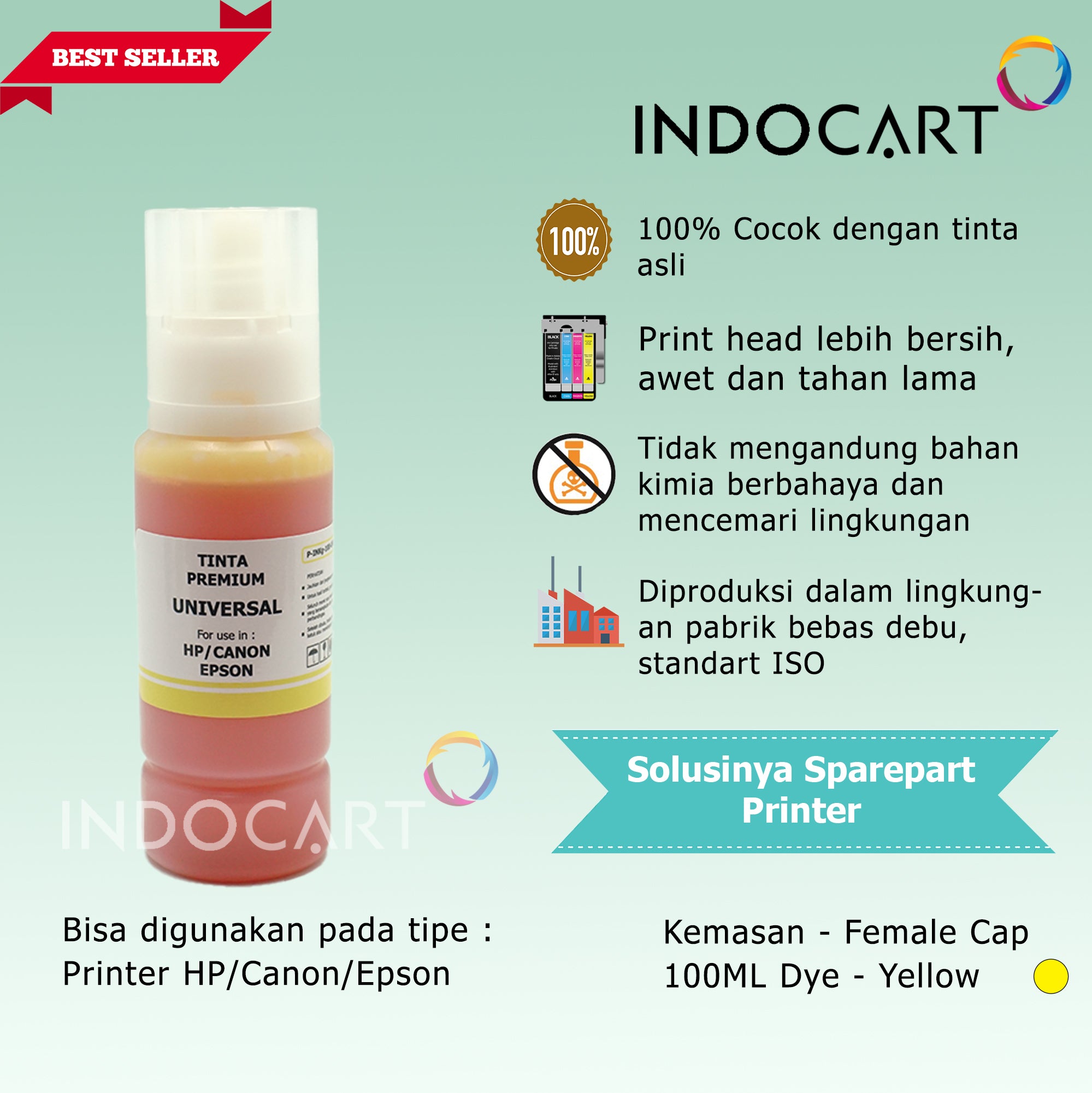 IndoCart Tinta Refill Universal Printer Dye base 100ml Female Cap