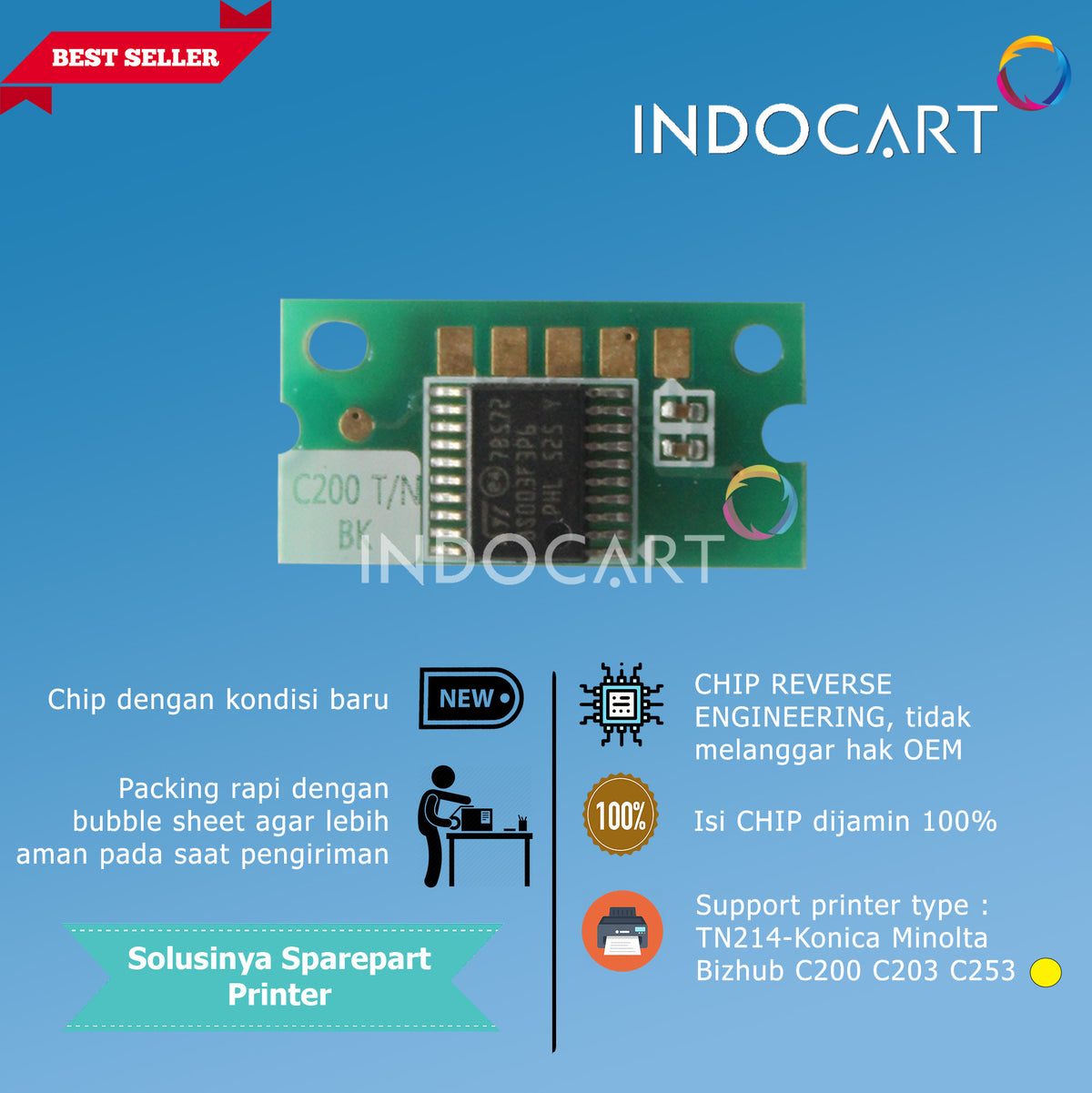 Chip TN214K TN214C TN214M TN214Y-Konica Minolta Bizhub C200 C203 C253