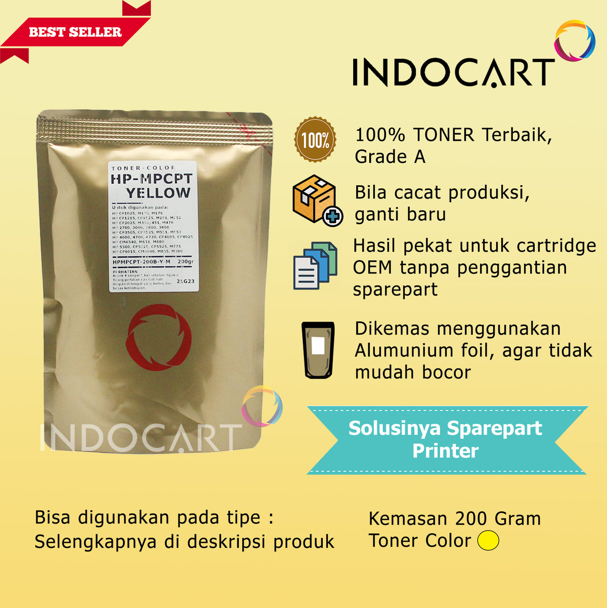 Serbuk Toner Warna MPCPT 124A 125A 126A 128A-HP 1600 2600 CP1215 CP1025 CP1525 CM1015 (35gr-200gr)