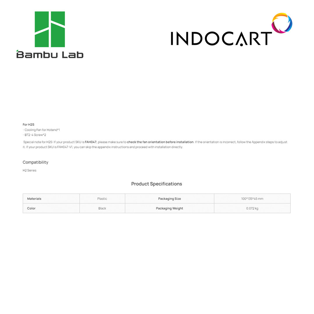 3D Printer Parts BambuLab Cooling Fan Hotend BambuLab H2S
