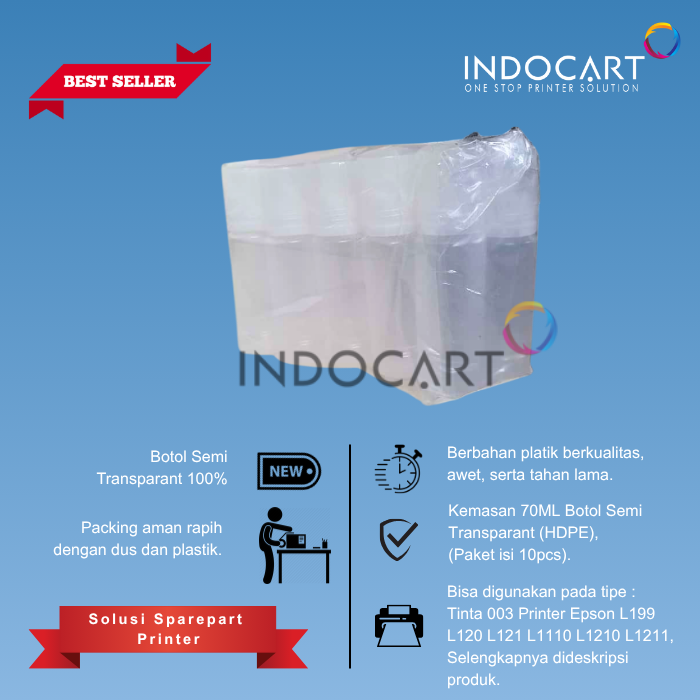 Botol Bulat 70ml Semi Transparant (HDPE) Plus Tutup-Epson 001 003-10 Pcs