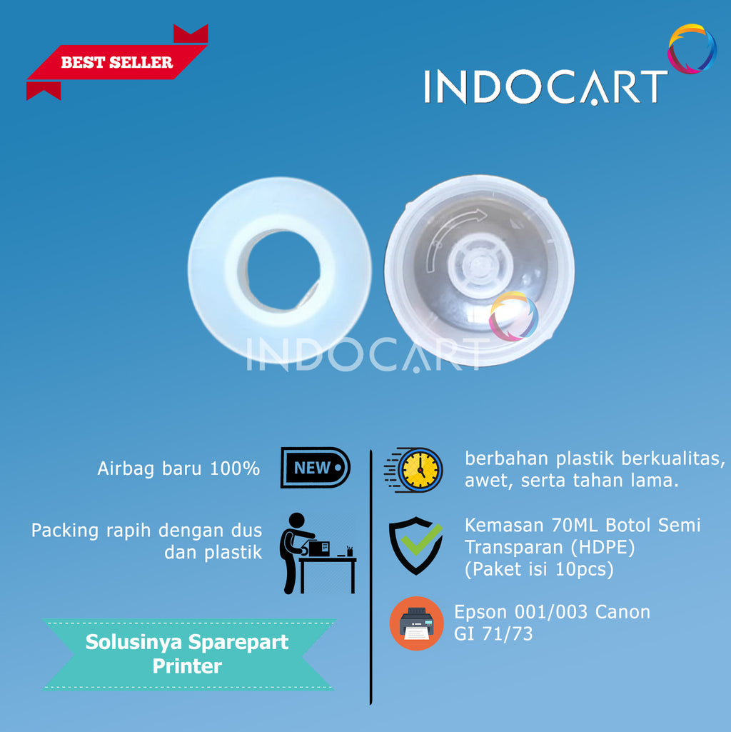 Botol Bulat 70ml Semi Transparant HDPE Plus Tutup Universal-Epson 001 003 Canon GI 71 73-10 Pcs