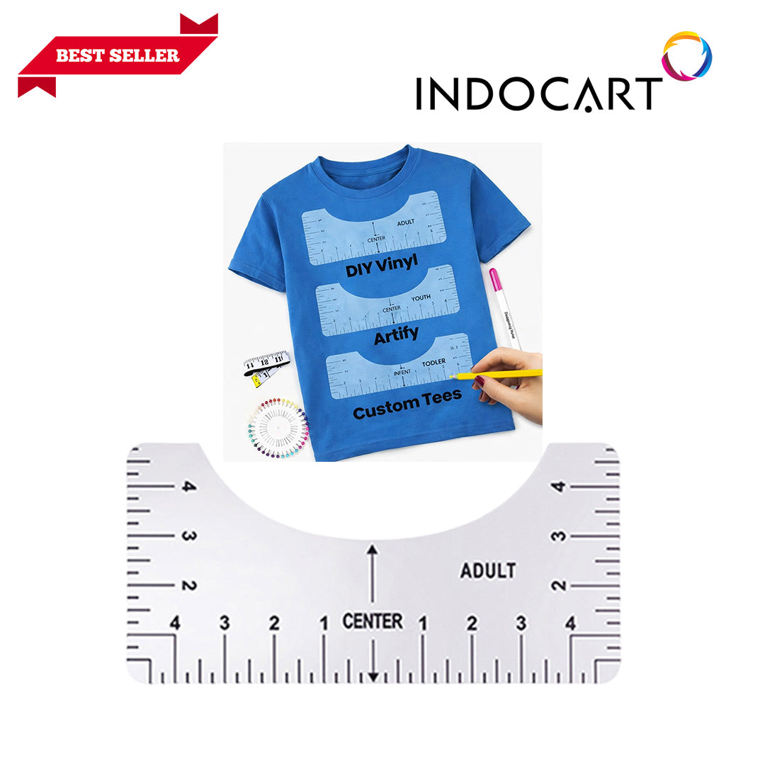 Penggaris Panduan Pola Kaos Kerah Bundar Untuk Posisi Pemasangan Sablon-1 Set 4 Ukuran