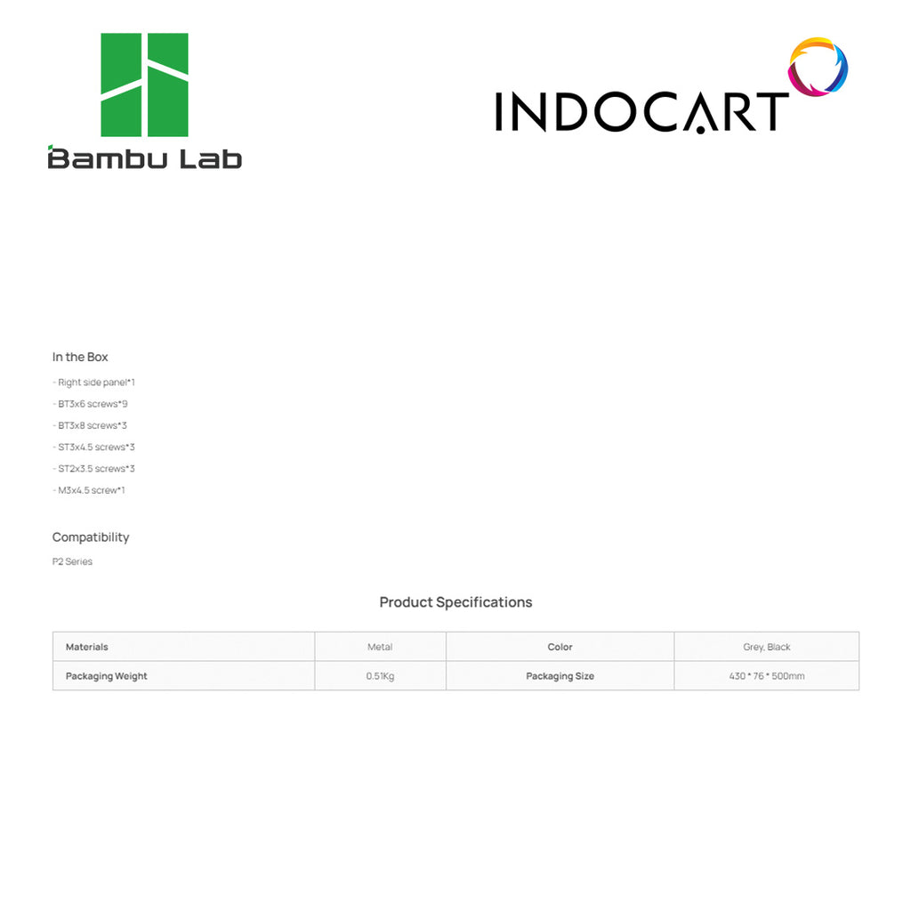 3D Printer Parts BambuLab Right Side Panel BambuLab P2S