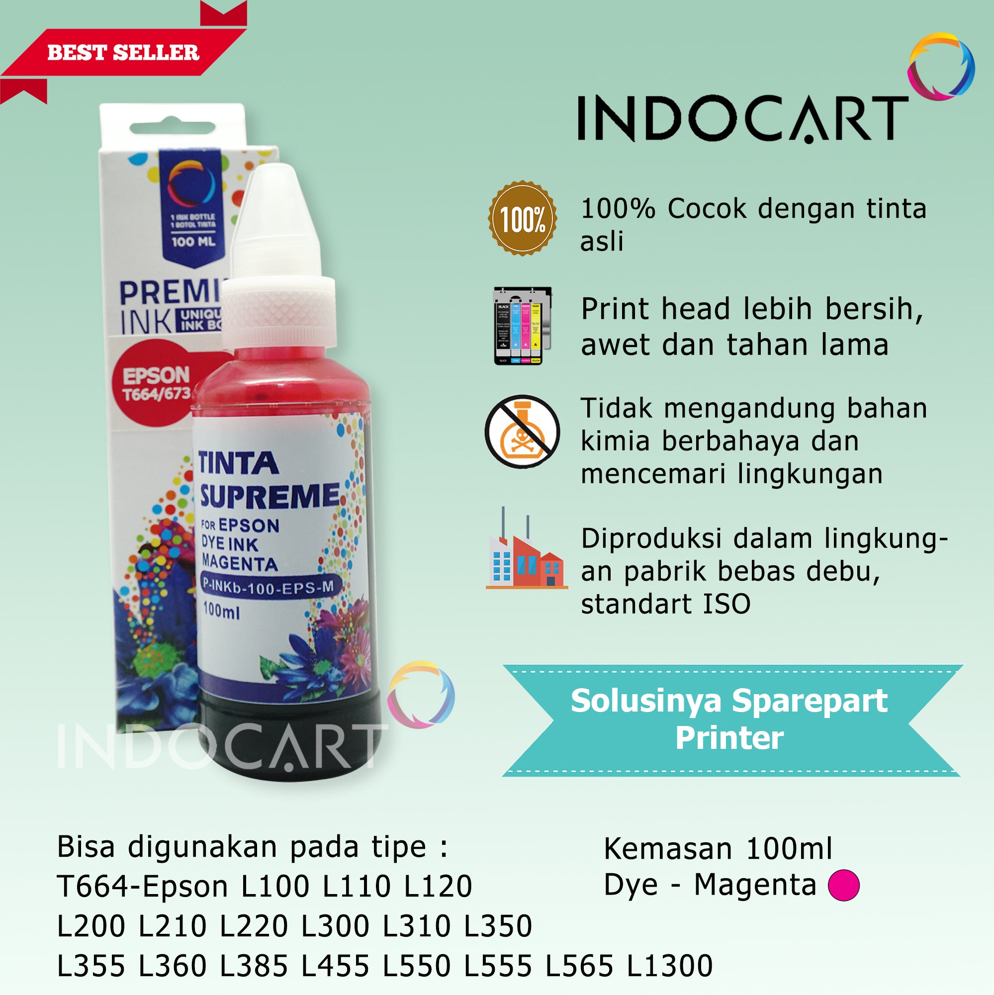 IndoCart Tinta Refill Epson T6731 T6732 T6733 T6734 T6735 T6736-100ml