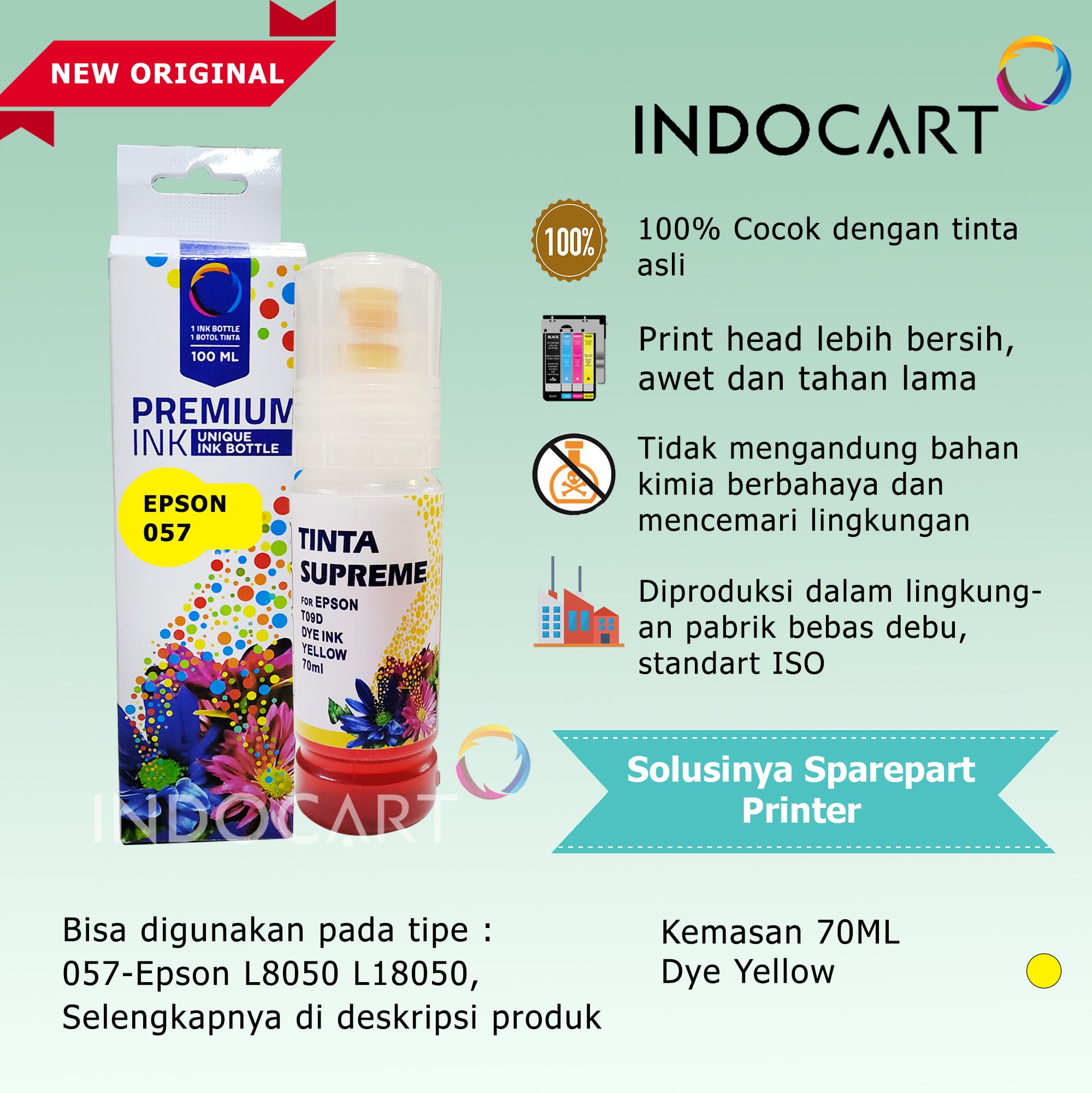IndoCart Tinta Refill Printer Epson 057 6CL L8050 L18050 T09D 70ml+Dus