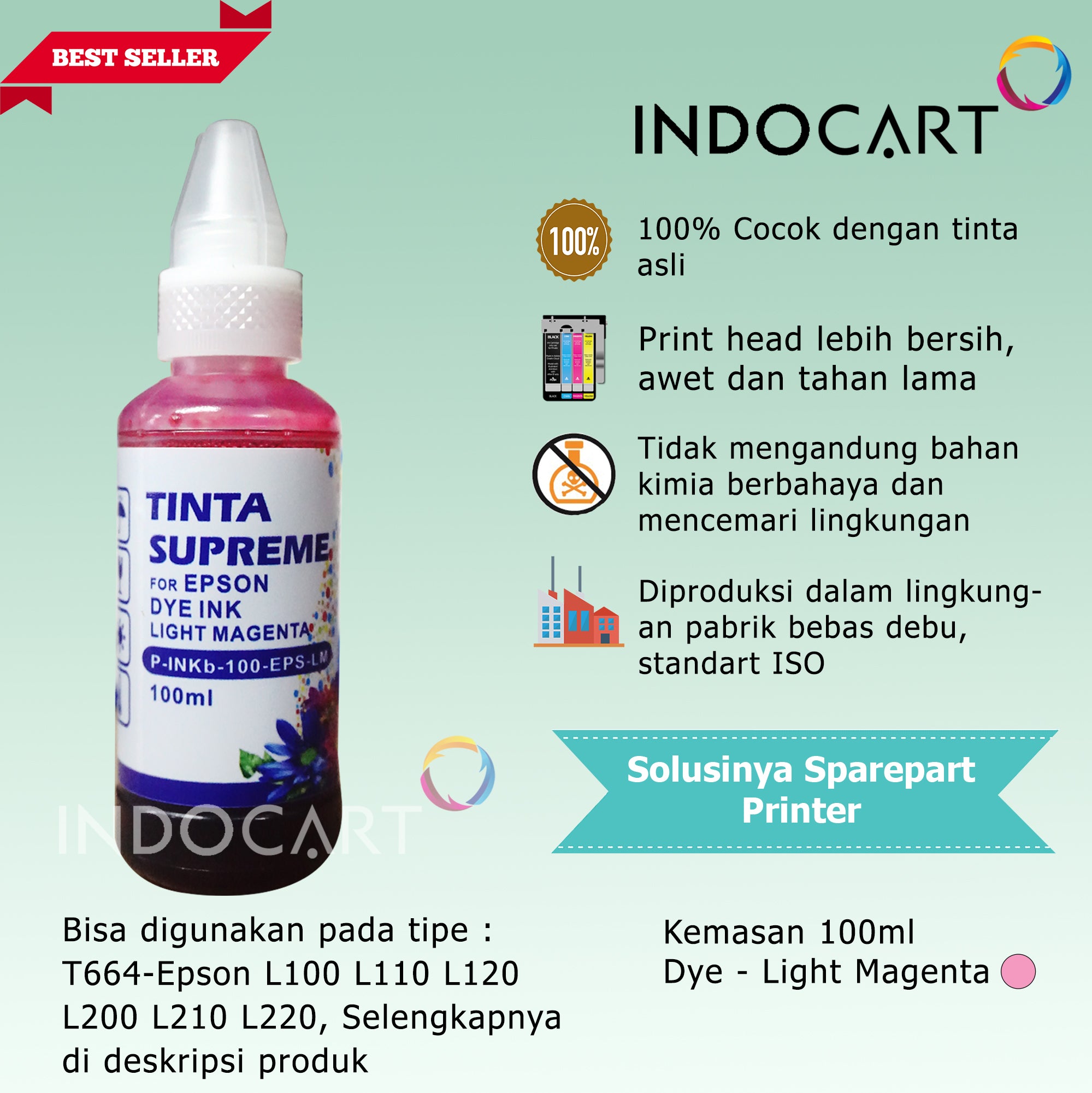 IndoCart Tinta Epson T6731 T6732 T6733 T6734 T6735 T6736-100ml-no box