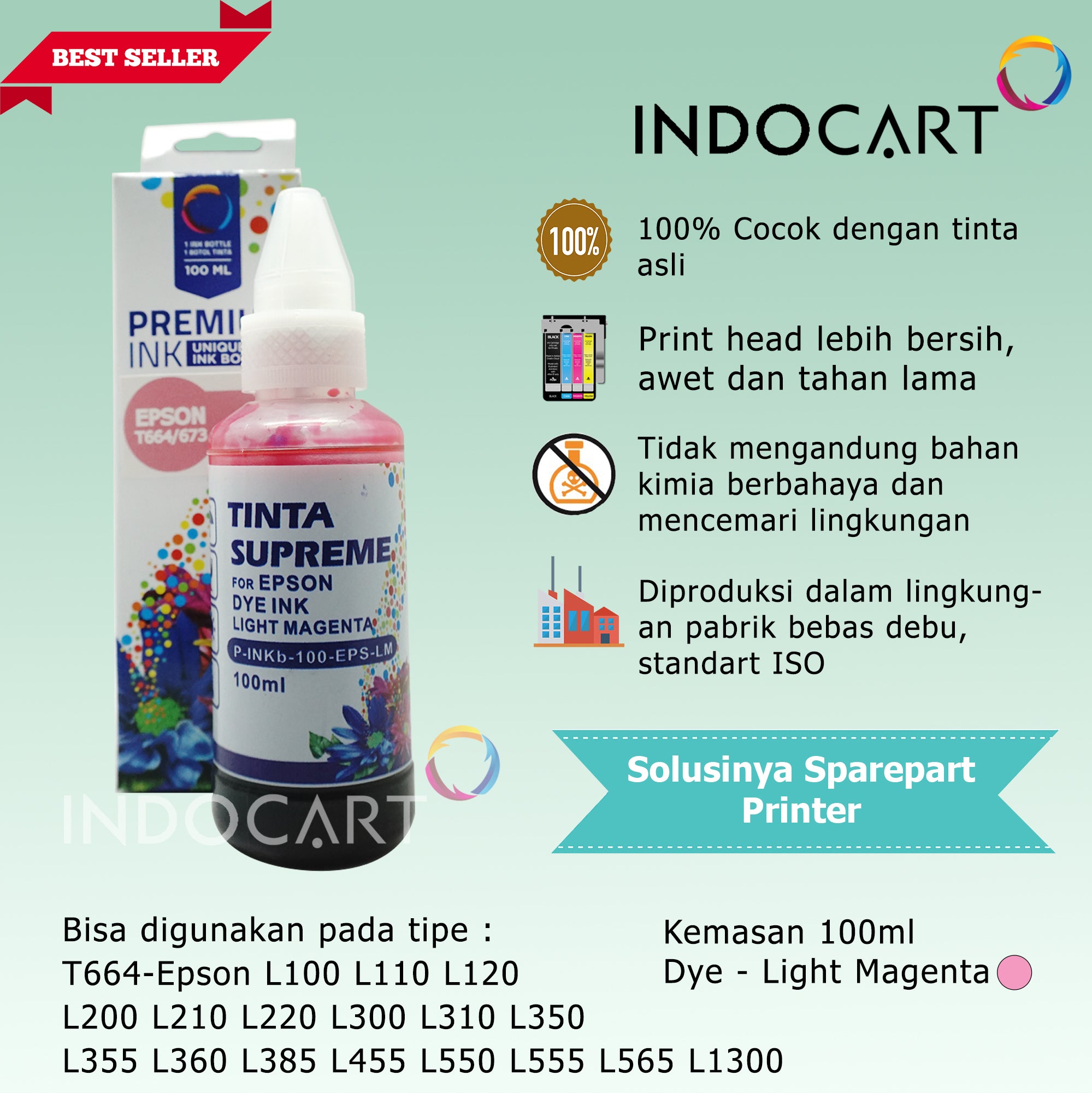IndoCart Tinta Refill Printer Epson 664 673 T664 T673-Dye-100ml