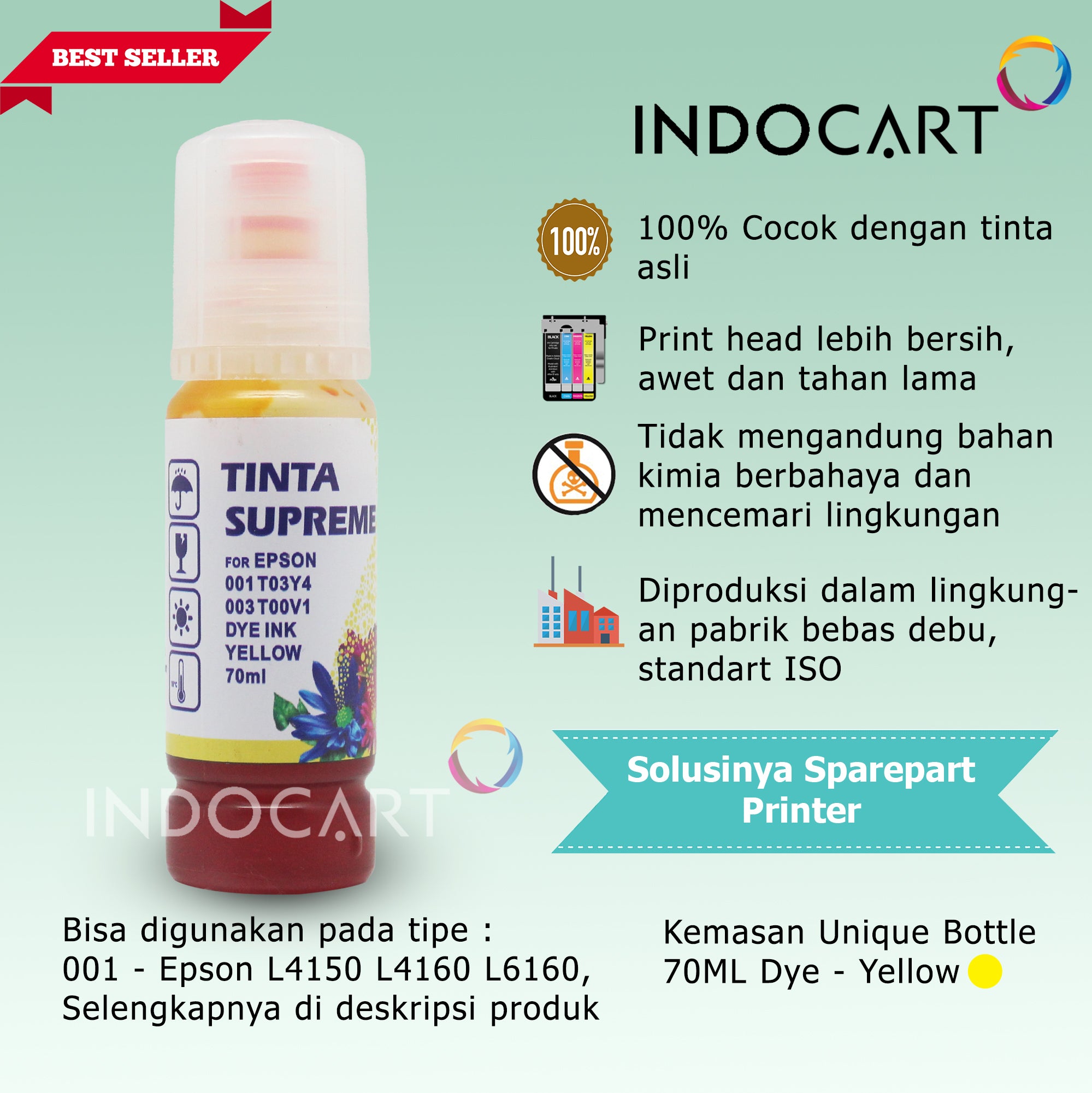 IndoCart Tinta Refill Printer Epson 001 003 Dye Ink-70ml-no box