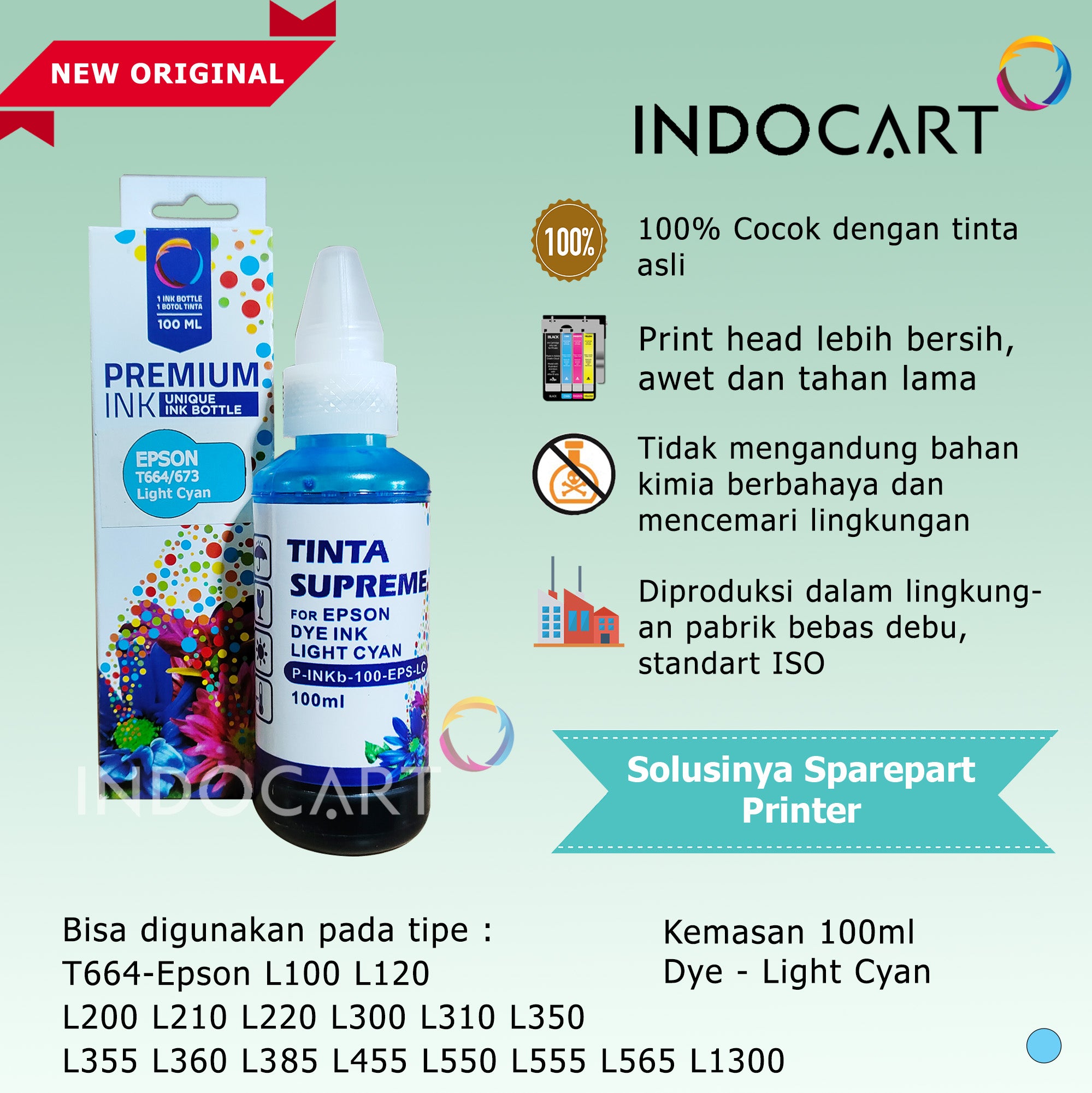 IndoCart Tinta Refill Epson T6731 T6732 T6733 T6734 T6735 T6736-100ml