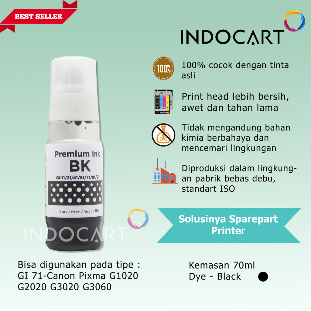 IndoCart Tinta Refill Canon GI73 PIXMA G570 G670 Dye-70ml-no box