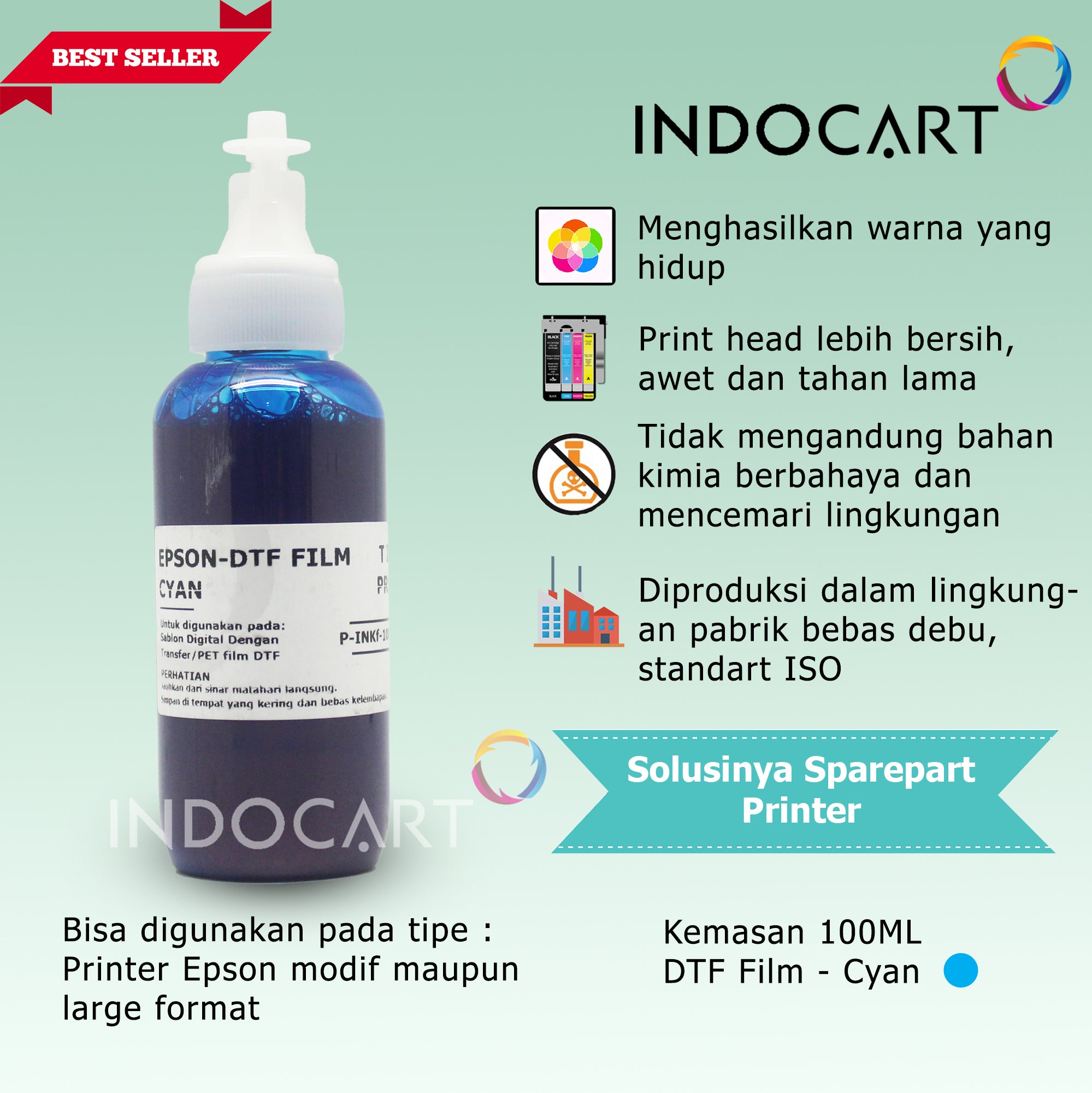 IndoCart Tinta Premium Epson Tinta DTF Digital Transfer Film-100ml