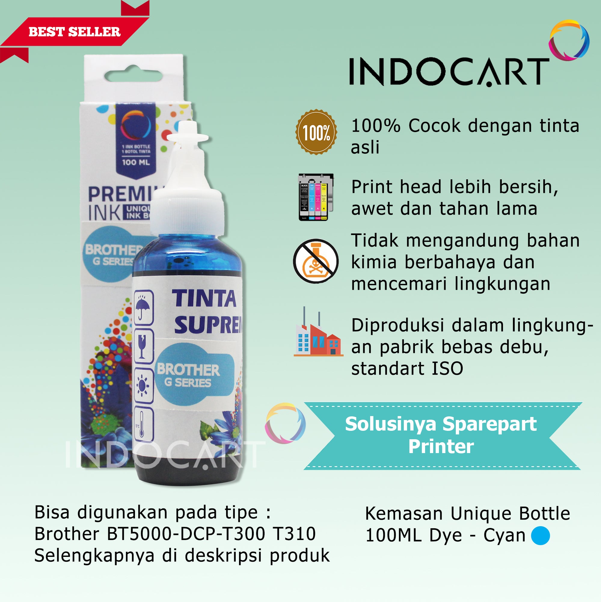 IndoCart Tinta Refill Brother BT5000 BT 5000-Dye Ink-100ml