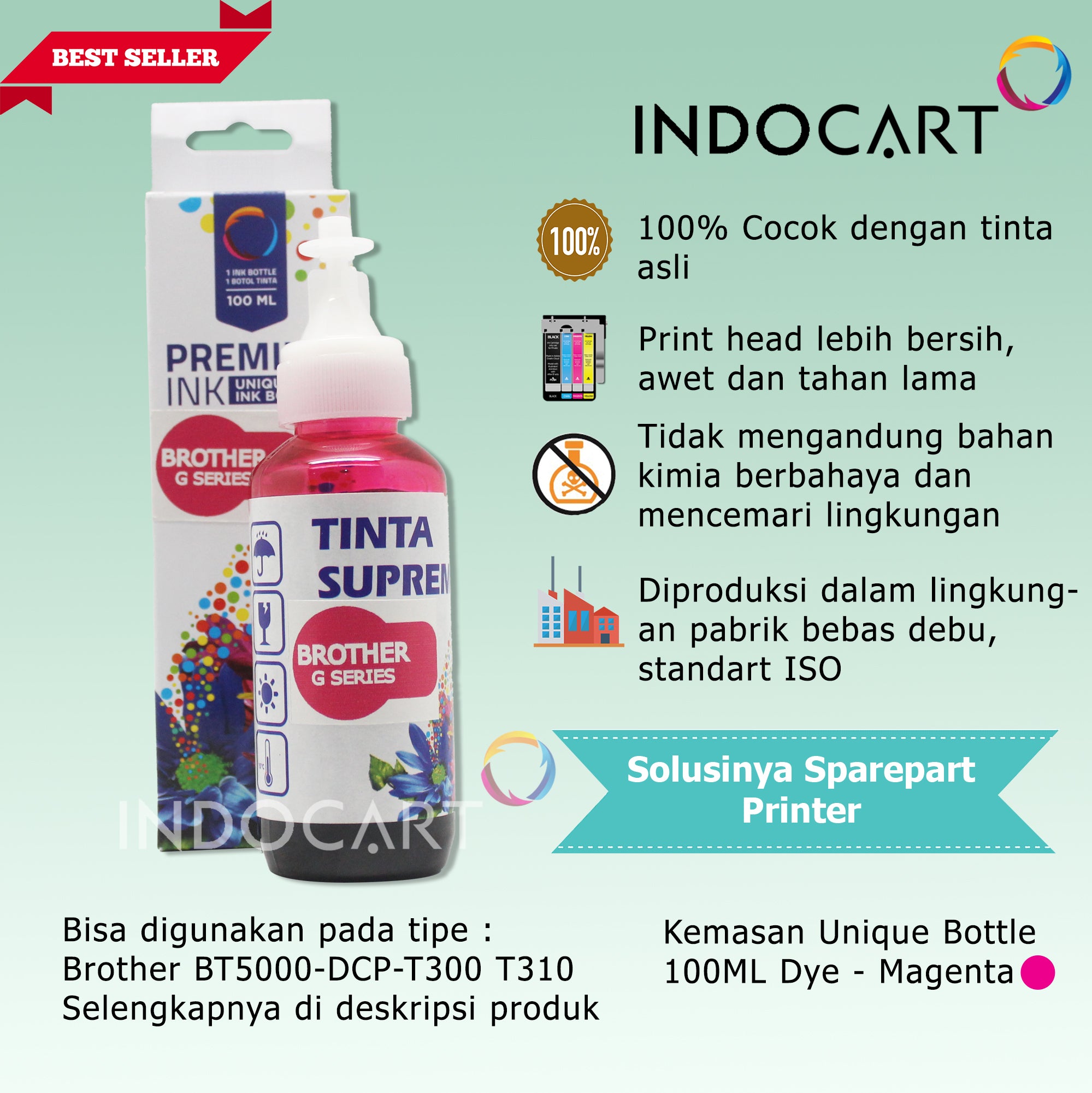 IndoCart Tinta Refill Brother BT5000 BT 5000-Dye Ink-100ml