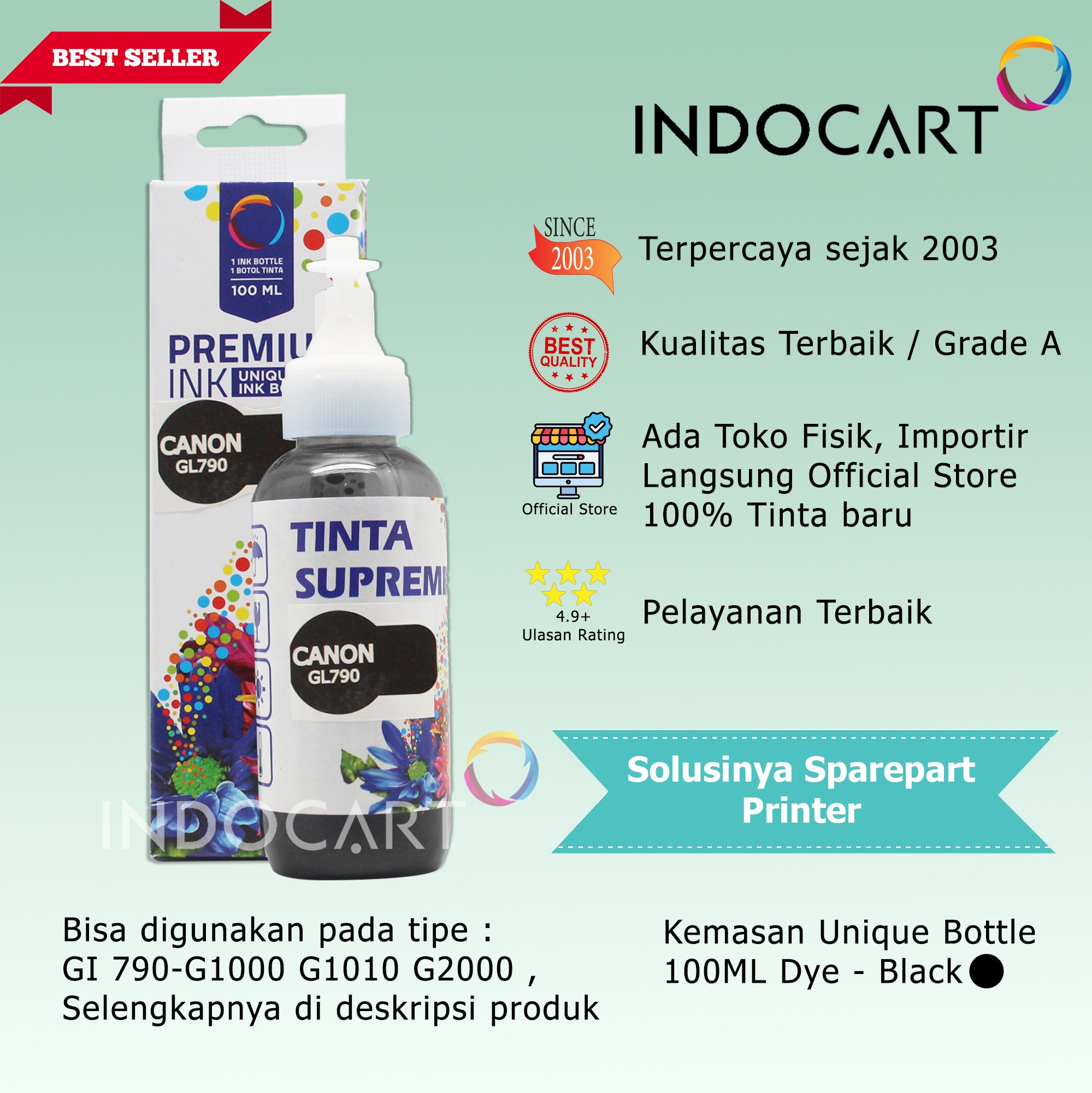 IndoCart Tinta Refill Canon GI790 GI 790 G1000 G2000-Dye-100ml