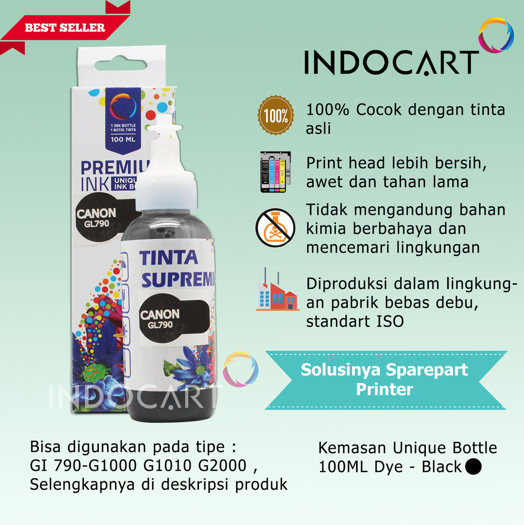 IndoCart Tinta Refill Canon GI790 GI 790 G1000 G2000-Dye-100ml