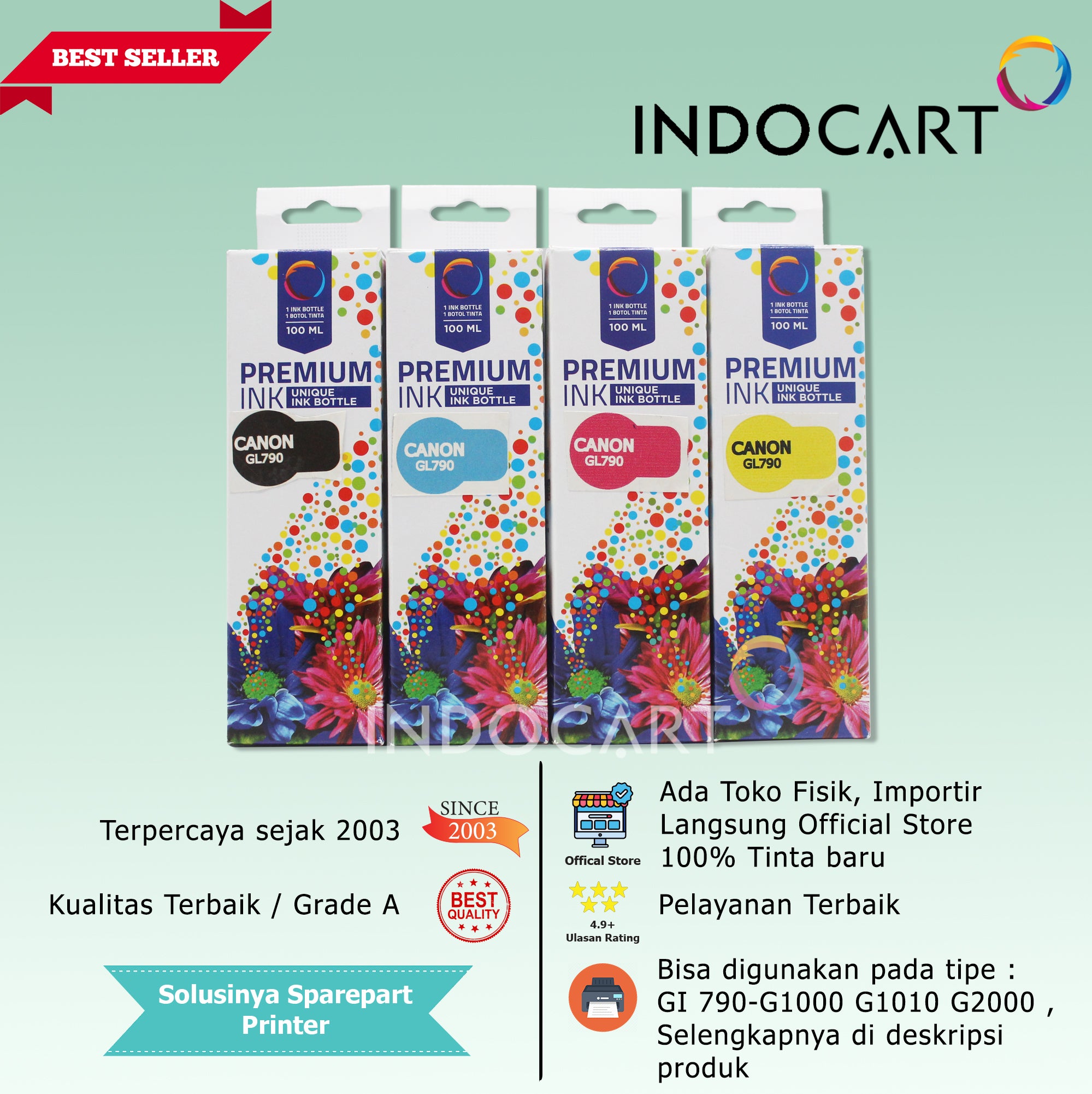 IndoCart Tinta Refill Canon GI790 GI 790 G1000 G2000-Dye-100ml