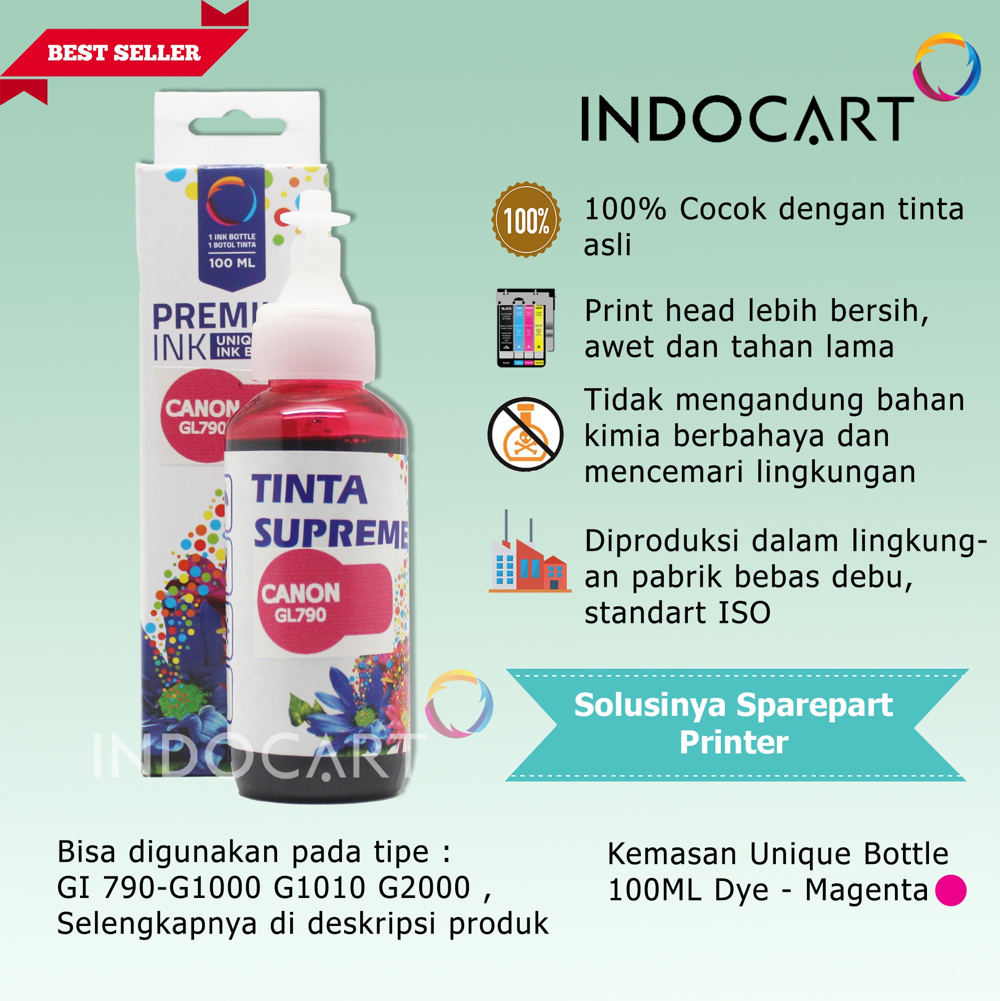 IndoCart Tinta Refill Canon GI790 GI 790 G1000 G2000-Dye-100ml