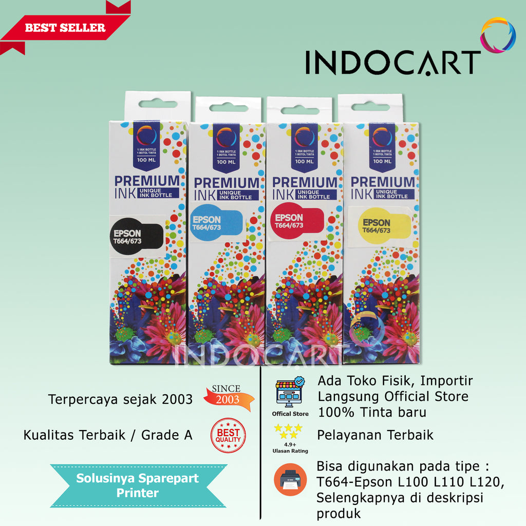 IndoCart Tinta Refill Epson T6731 T6732 T6733 T6734 T6735 T6736-100ml