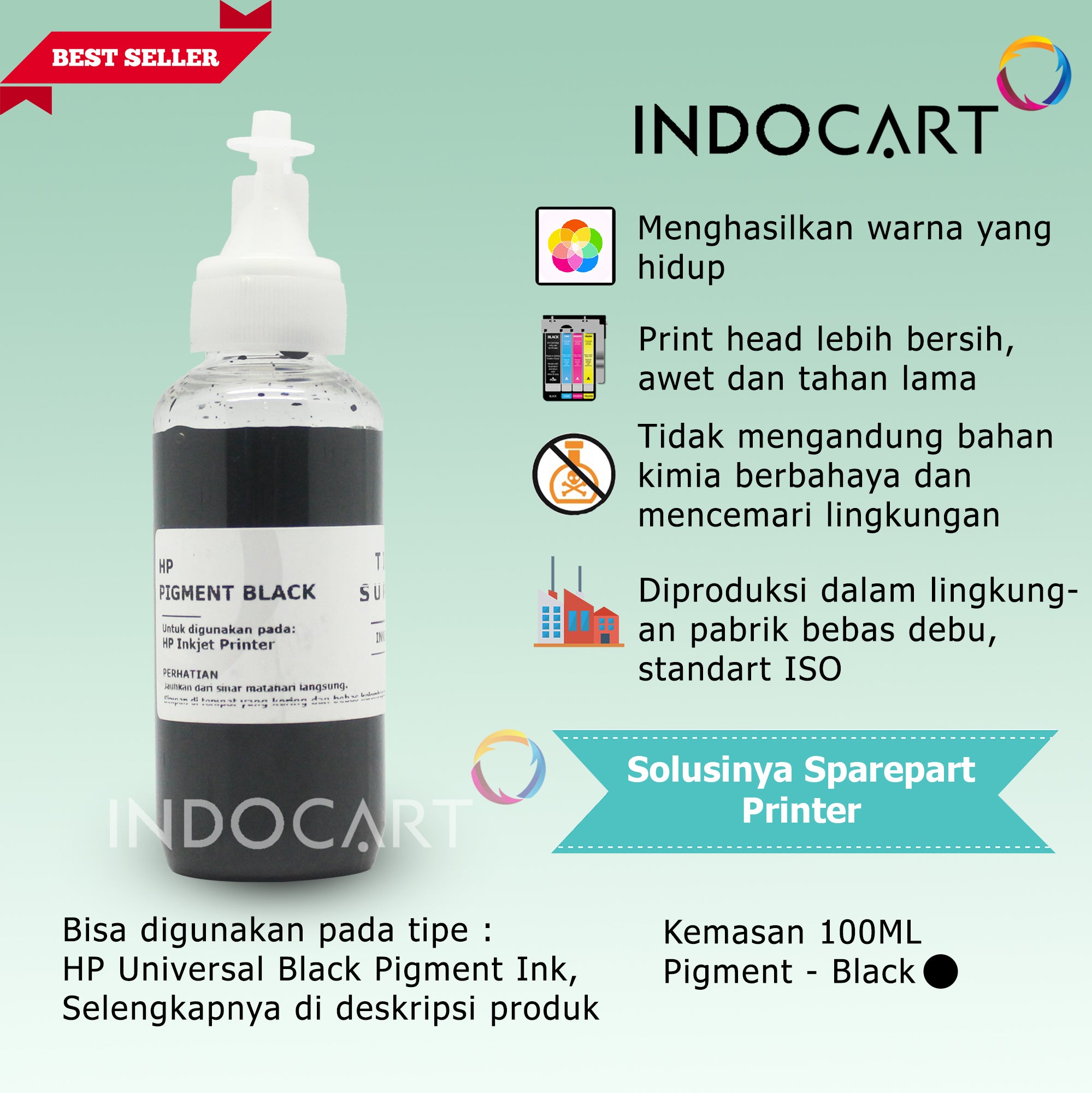 IndoCart Tinta Refill Printer HP-Pigment Ink-Black-100ml