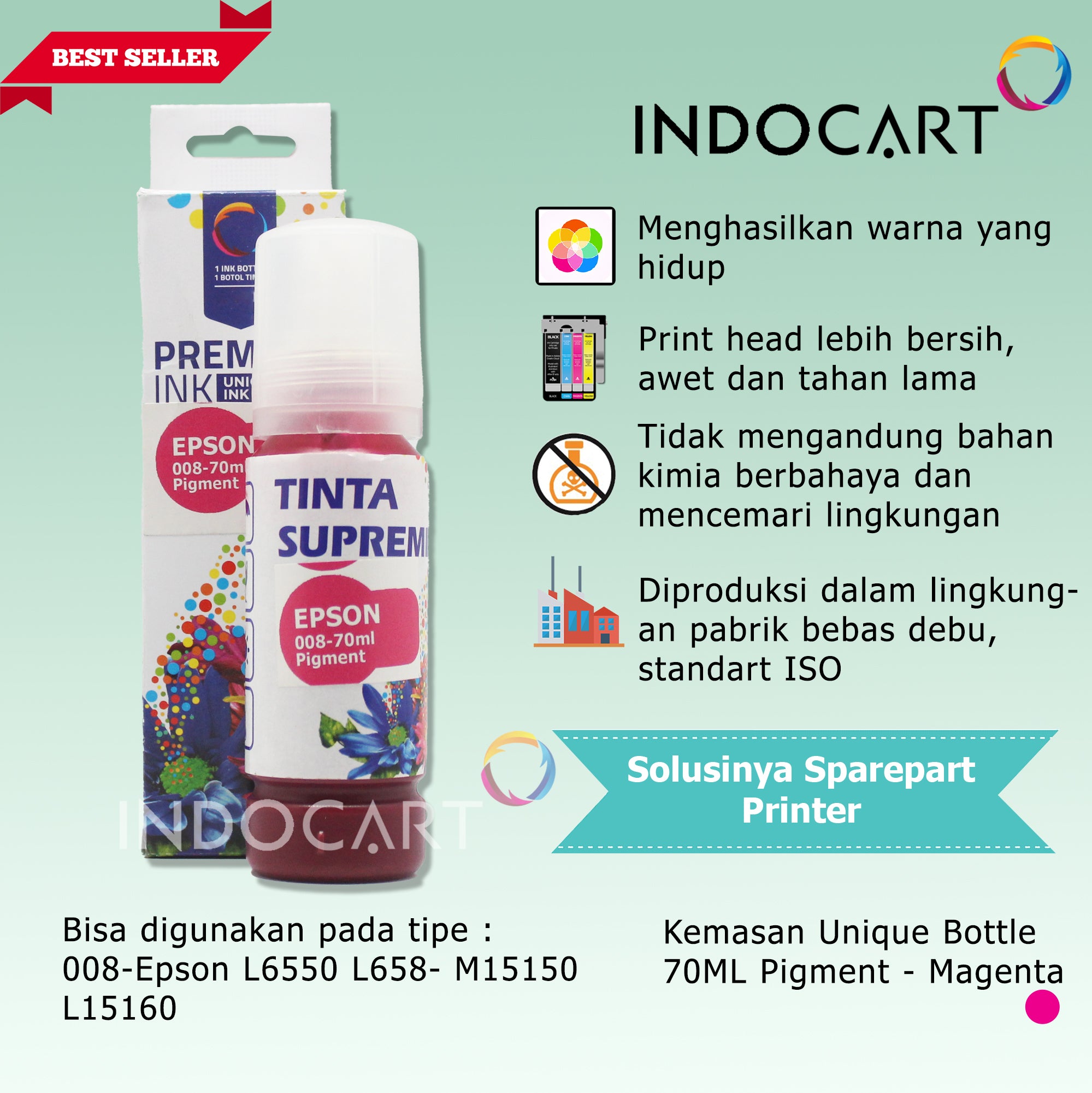 IndoCart Tinta Refill Printer Epson 008 Pigment Ink-70ml-with box