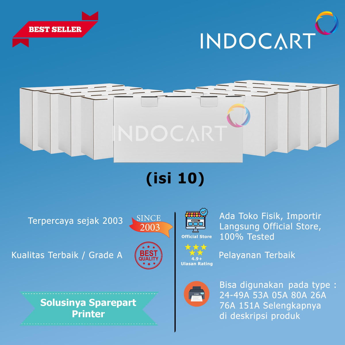 Kardus Cartridge Putih Polos 24-Toner Cartridge 49A 53A 05A 80A 26A 76A 151A-Isi 10 Pcs