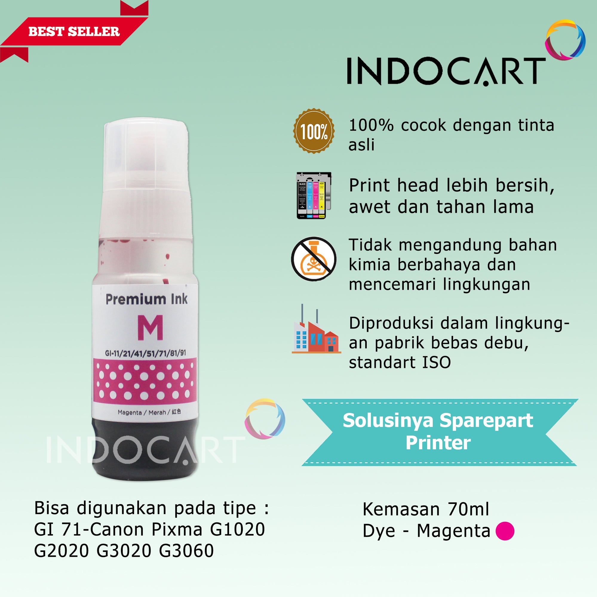 IndoCart Tinta Refill Canon GI71 G1020 G2020 G3020-Dye-70ml-no box