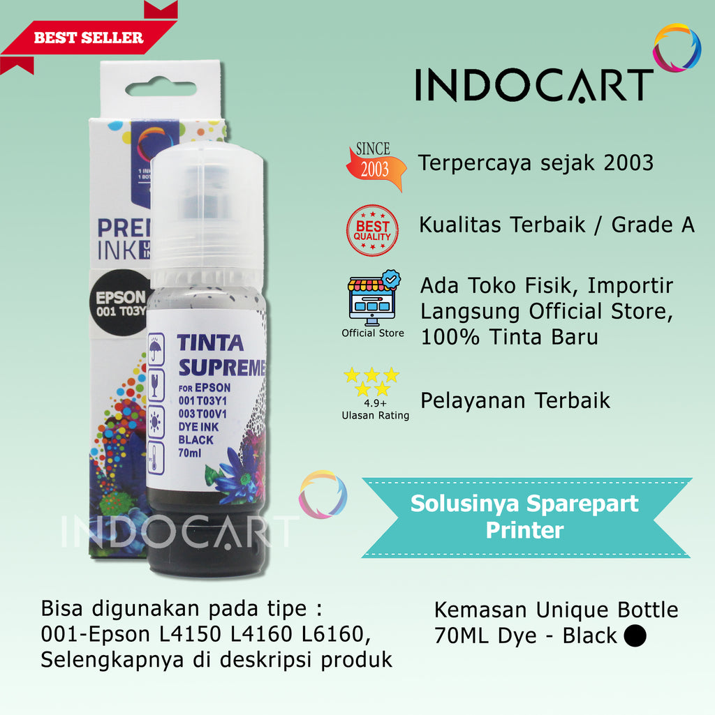 IndoCart Tinta Refill Printer Epson L4150 L4160 L6160 L6170 L6190-70ml