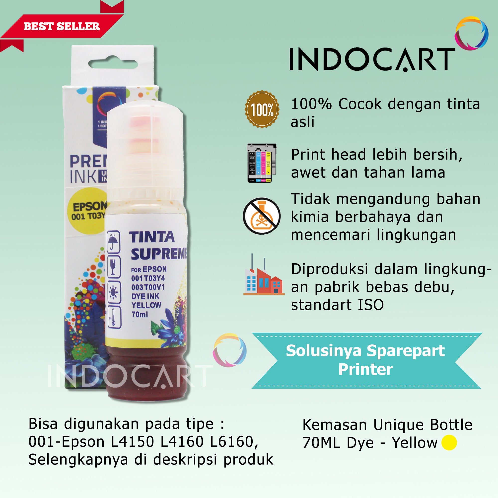 IndoCart Tinta Refill Printer Epson L4150 L4160 L6160 L6170 L6190-70ml