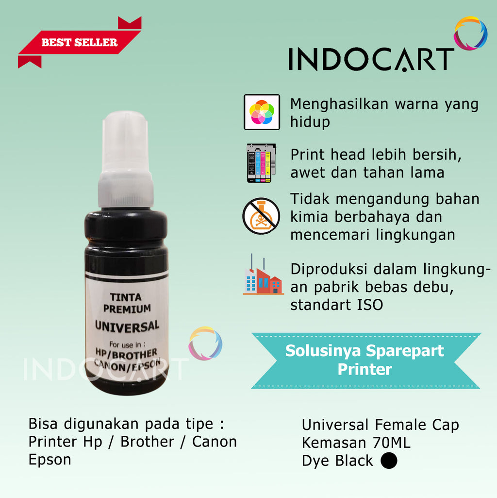 IndoCart Tinta Refill Universal Printer Dye base 70ml Male Cap