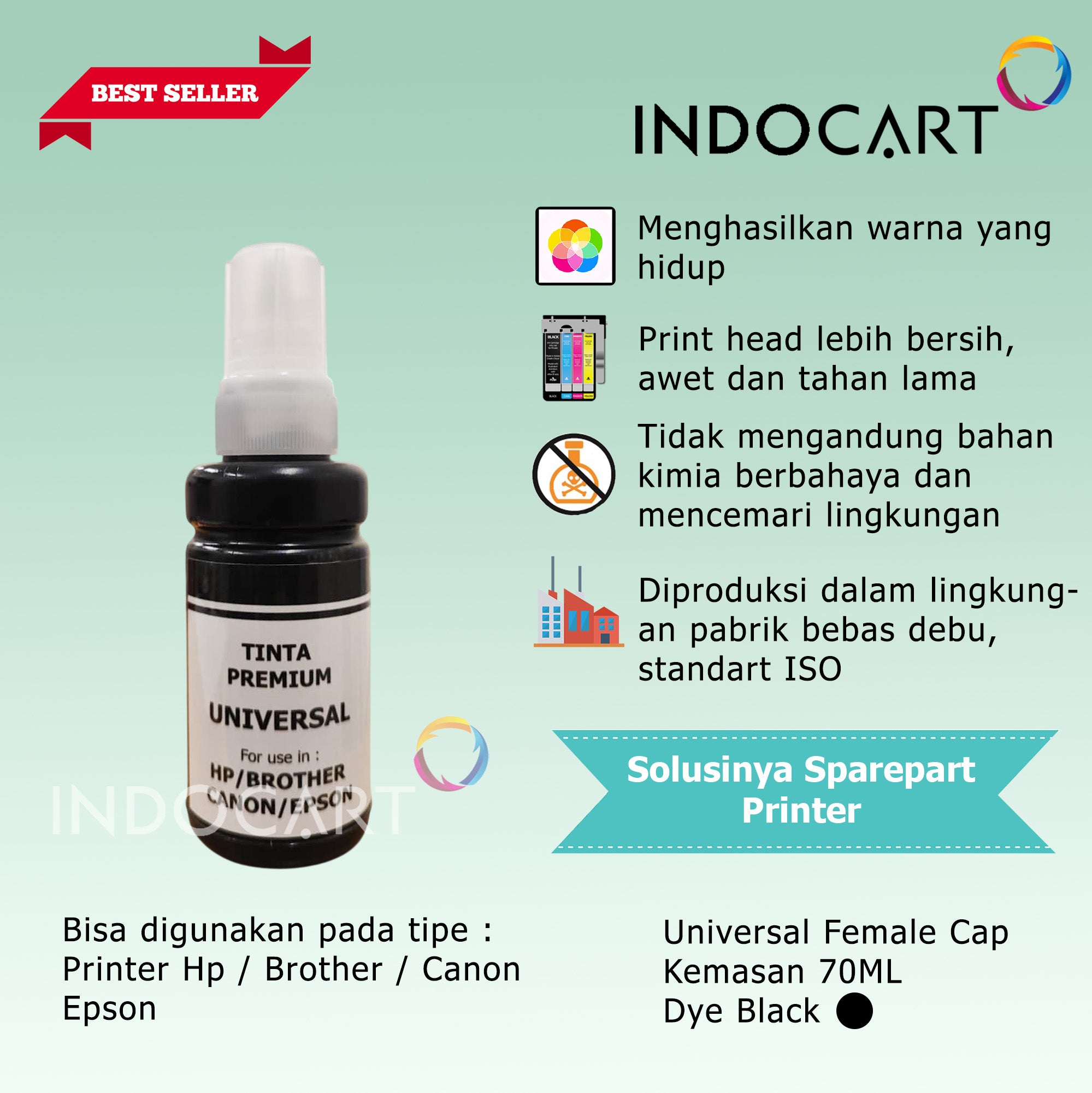 IndoCart Tinta Refill Universal Printer Dye base 100ml Female Cap