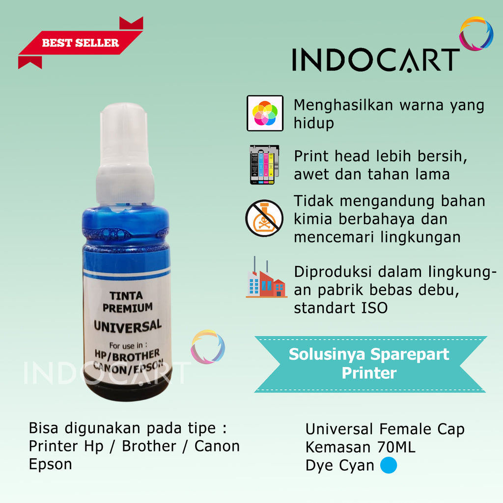 IndoCart Tinta Refill Universal Printer Dye base 70ml Male Cap