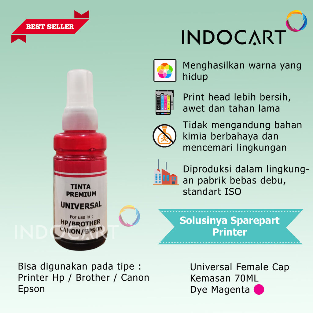 IndoCart Tinta Refill Universal Printer Dye base 70ml Male Cap