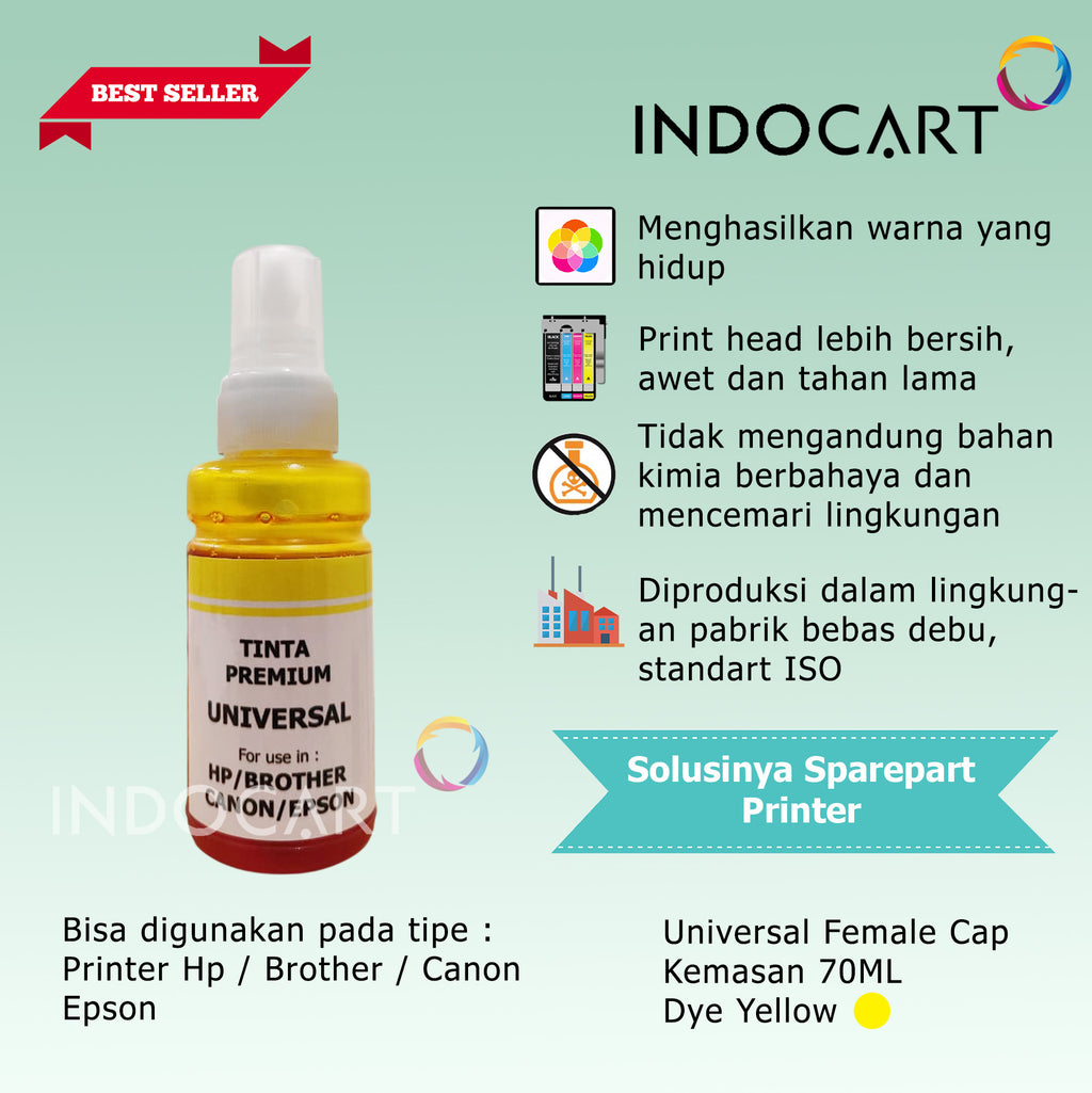 IndoCart Tinta Refill Universal Printer Dye base 70ml Male Cap