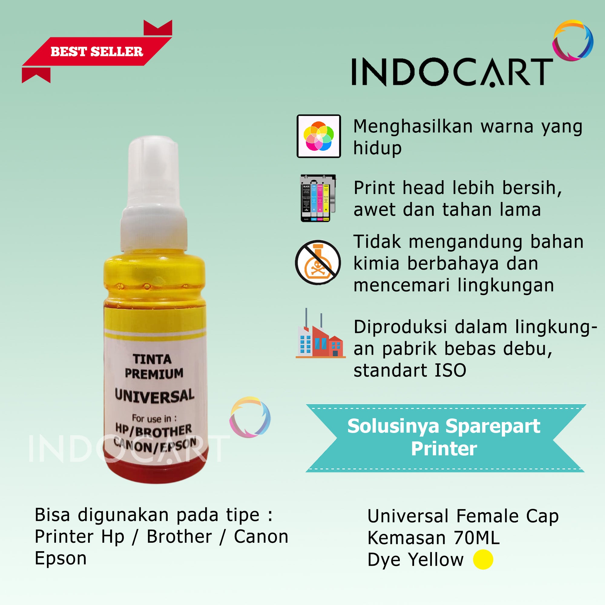 IndoCart Tinta Refill Universal Printer Dye base 100ml Female Cap