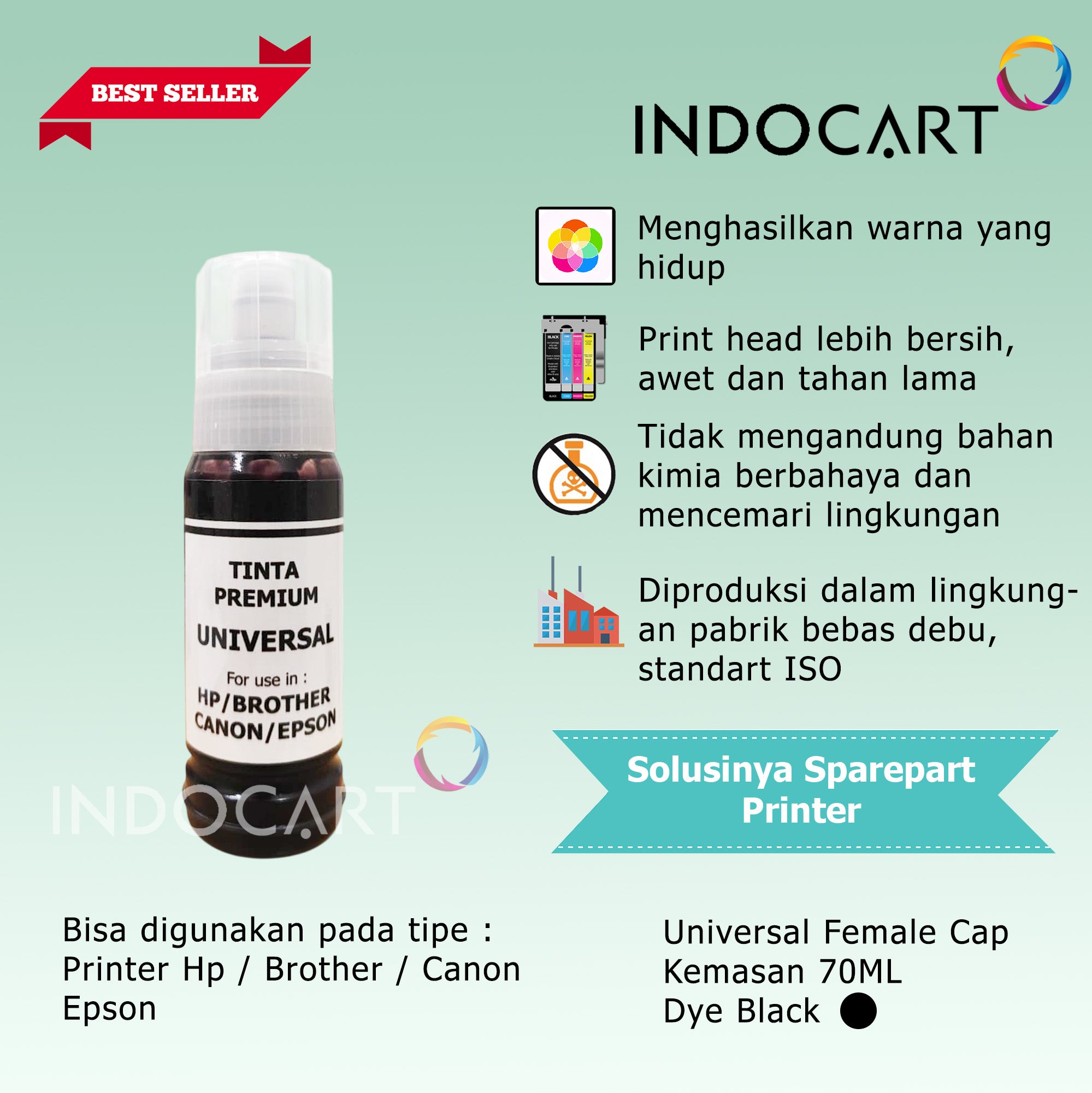 IndoCart Tinta Refill Universal Printer Dye base 100ml Female Cap