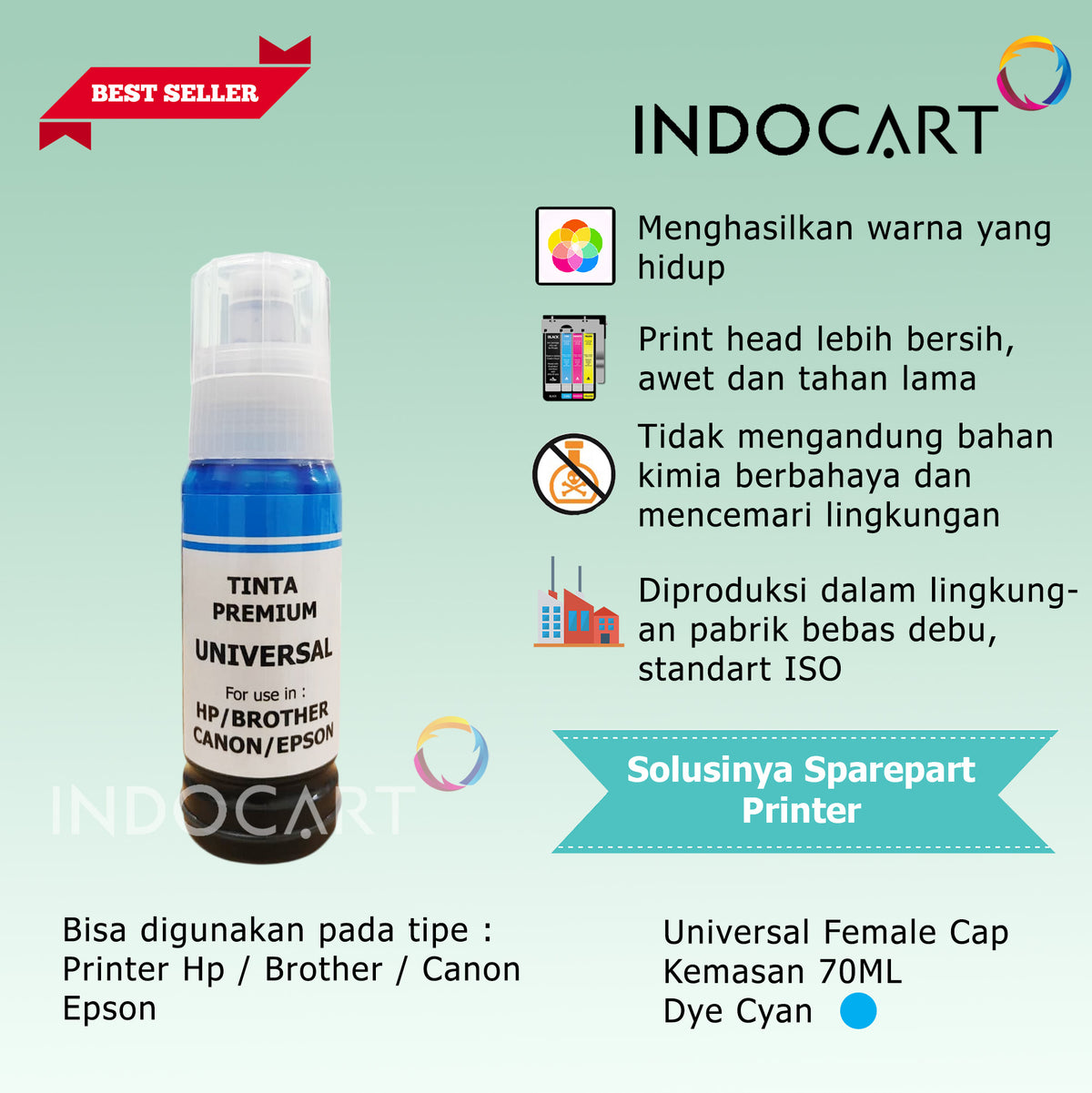 IndoCart Tinta Refill Universal Printer Dye base 100ml Female Cap