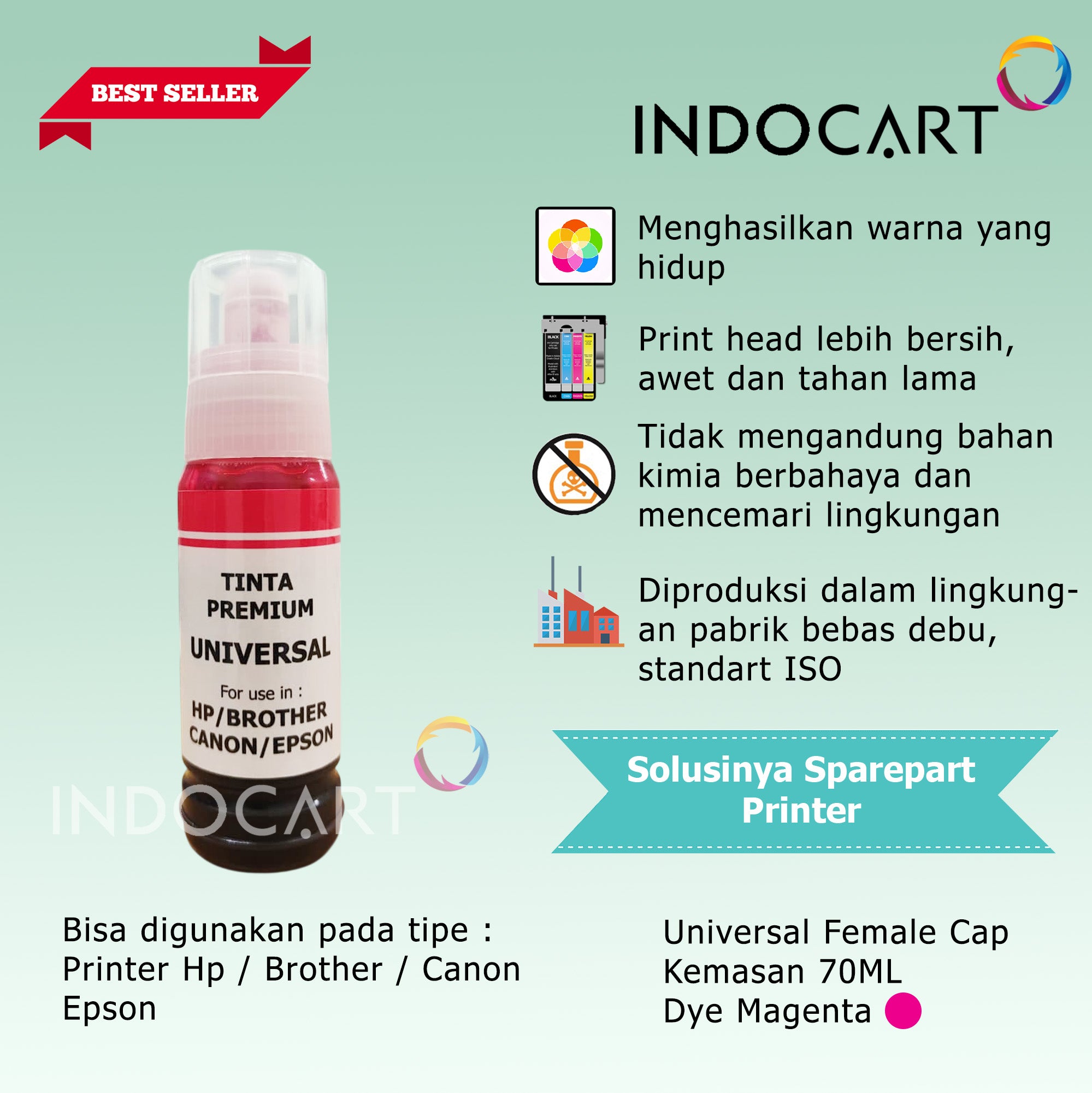 IndoCart Tinta Refill Universal Printer Dye base 100ml Female Cap