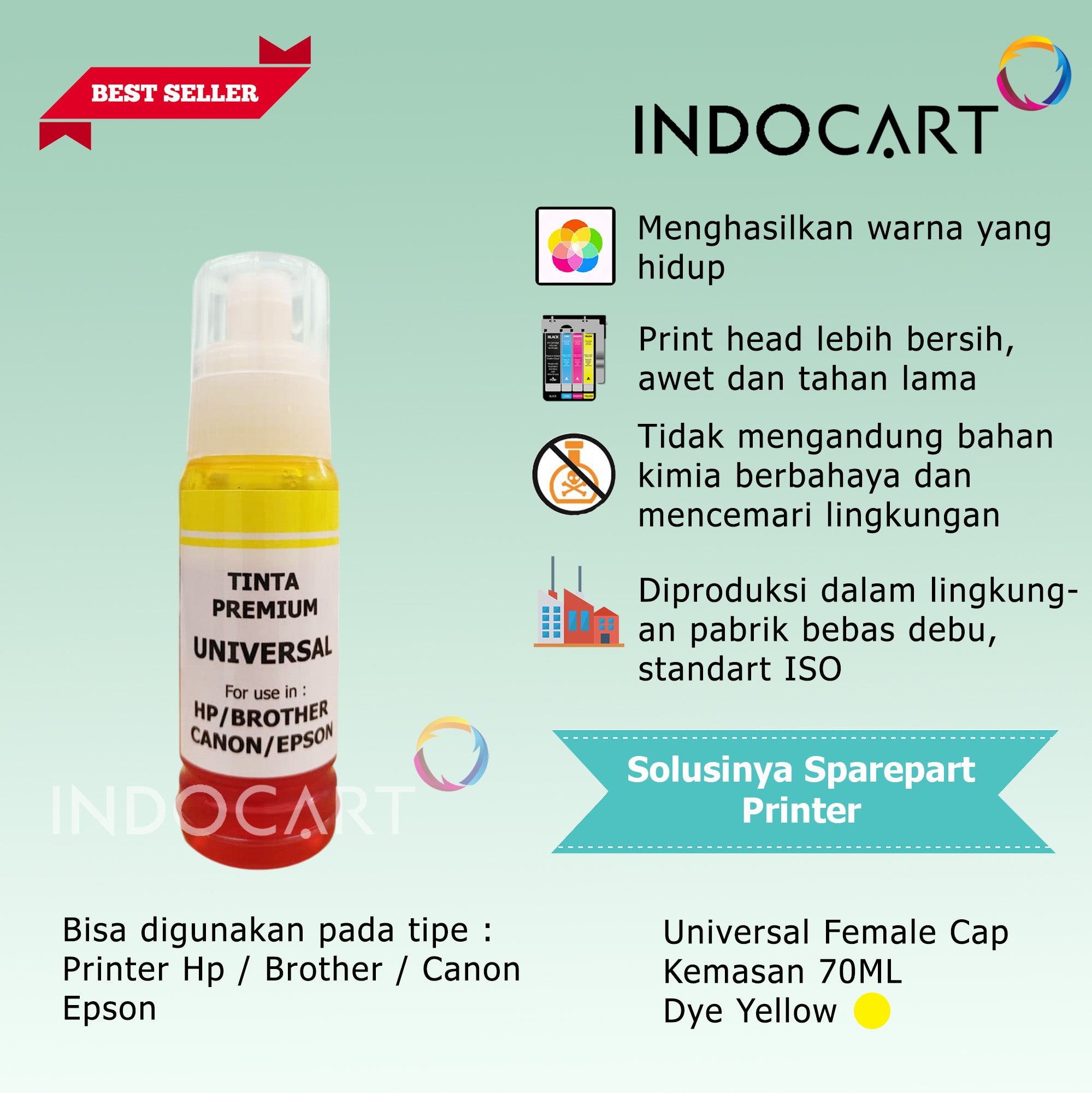 IndoCart Tinta Refill Universal Printer Dye base 100ml Female Cap