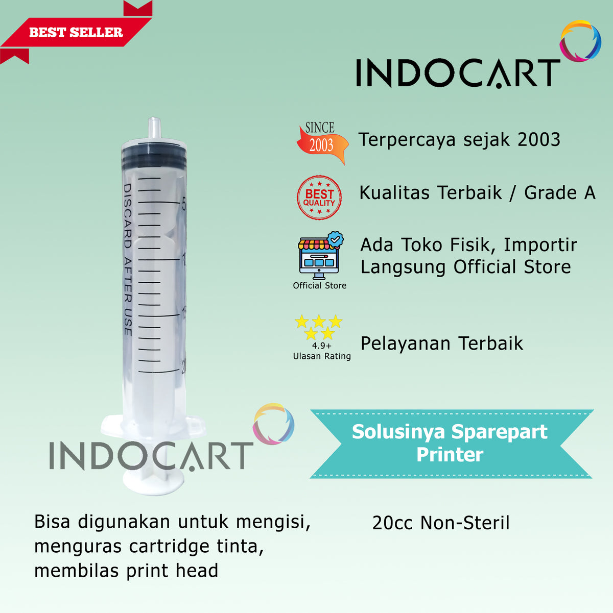 Syringe Spuid Spuit 20cc-Jarum Suntik-Suntikan Tinta Non Steril 20cc-10 Pcs