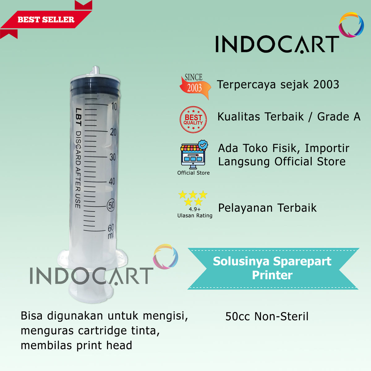 Syringe Spuid Spuit 50cc-Jarum Suntik-Suntikan Tinta Non Steril 50cc-5 Pcs
