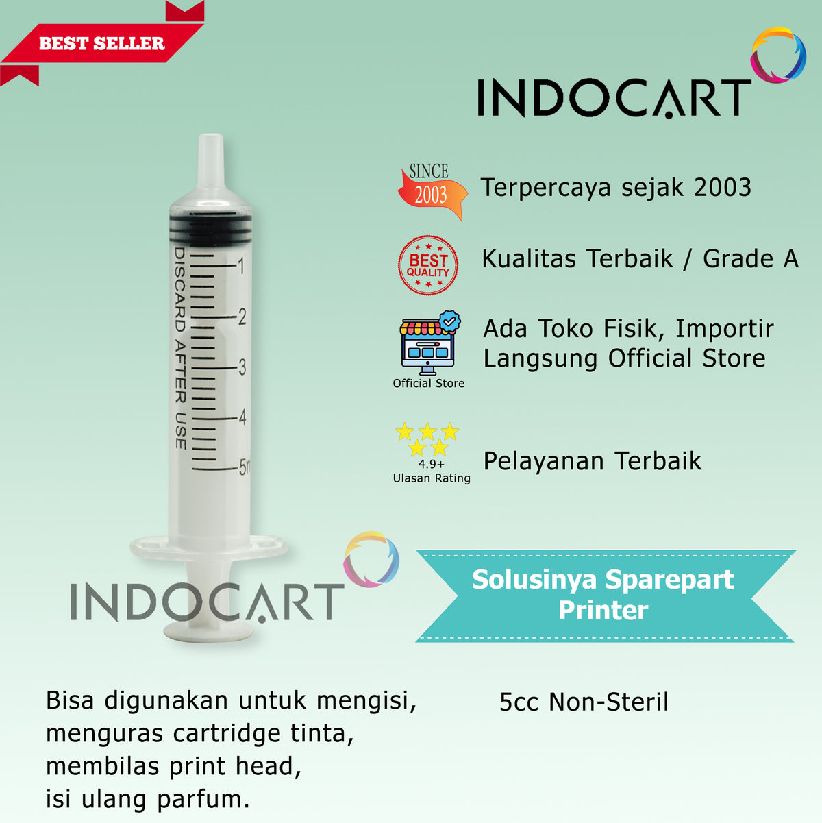 Syringe Spuid Spuit 5cc-Suntikan Tinta Non Steril Plus Jarum Pendek 5cc-20 Pcs