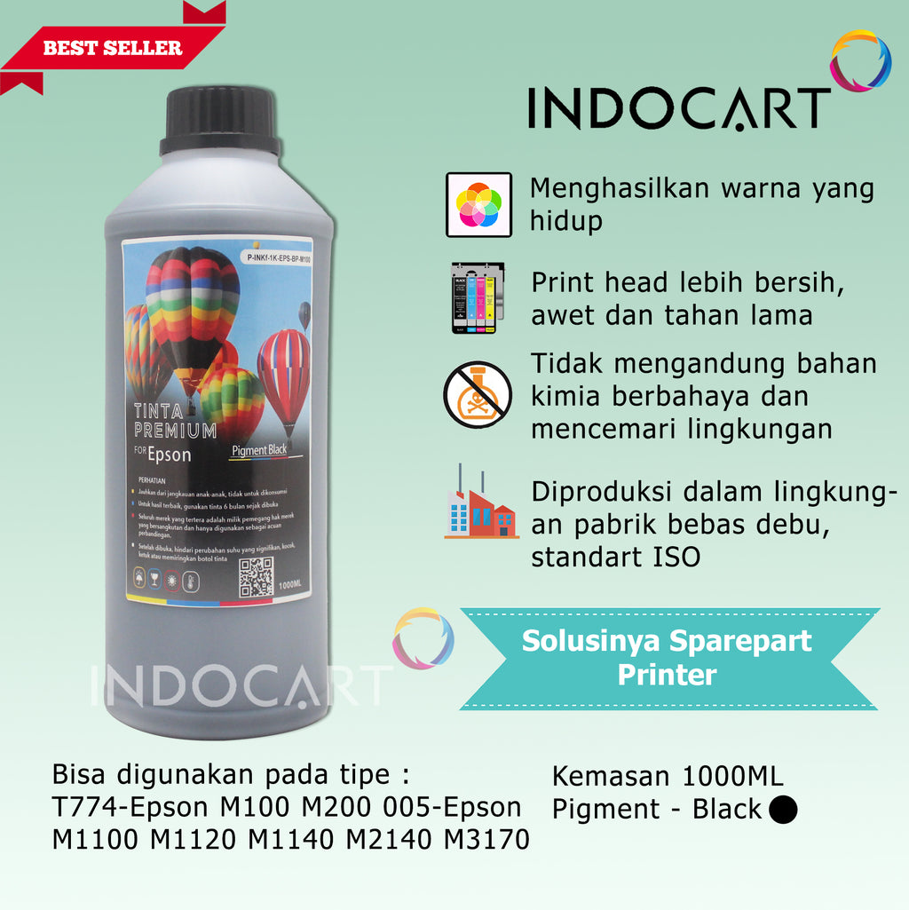 IndoCart Tinta Refill Epson 774 T774 T7741-M100 M200-Pigment Ink-1kg