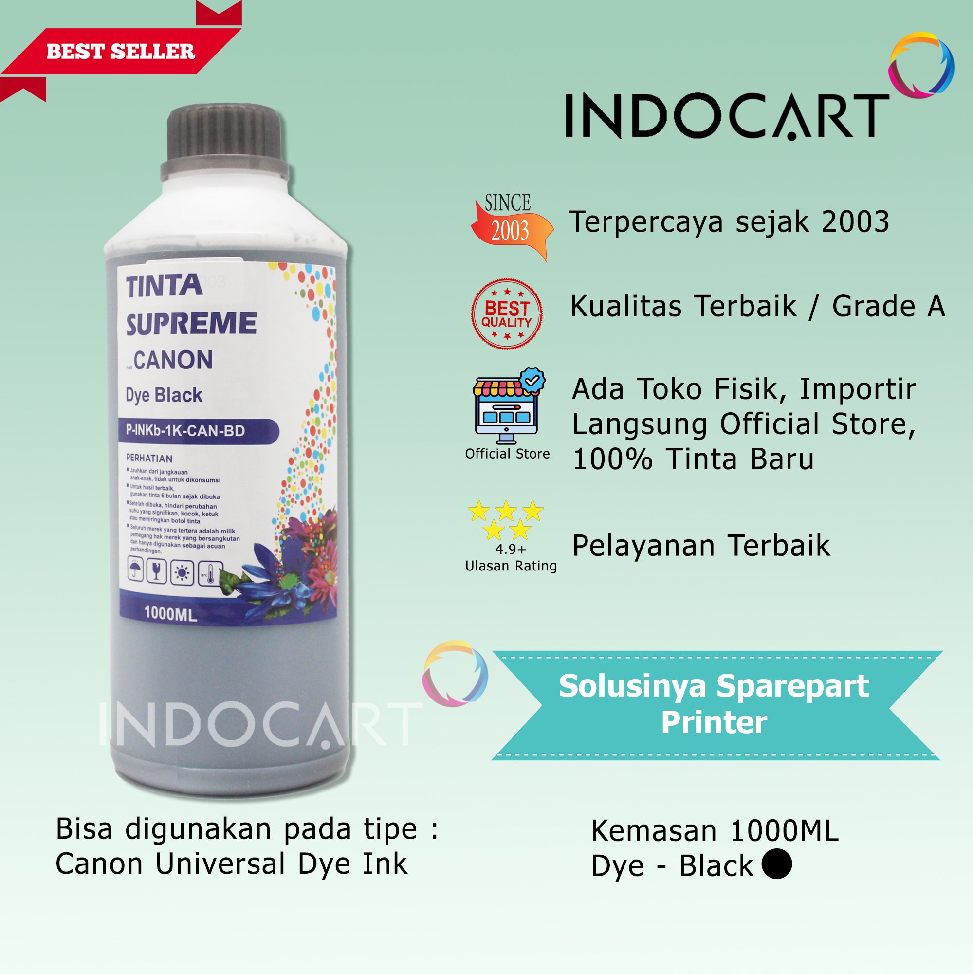 IndoCart Tinta Refill Canon PG40 PG47 PG740 PG745 PG810 PG830-Dye-1kg