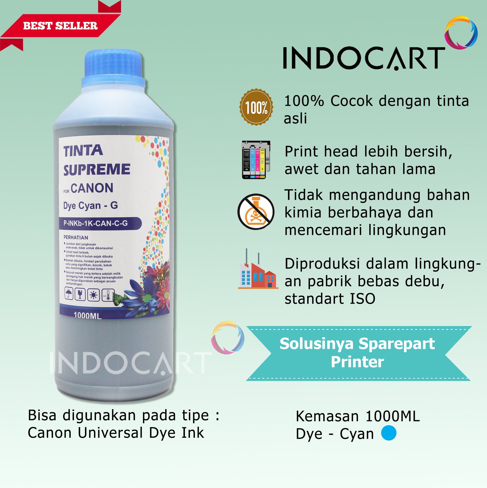 IndoCart Tinta Refill Canon PG 40 47 740 745 810 830-Dye Ink-1kg