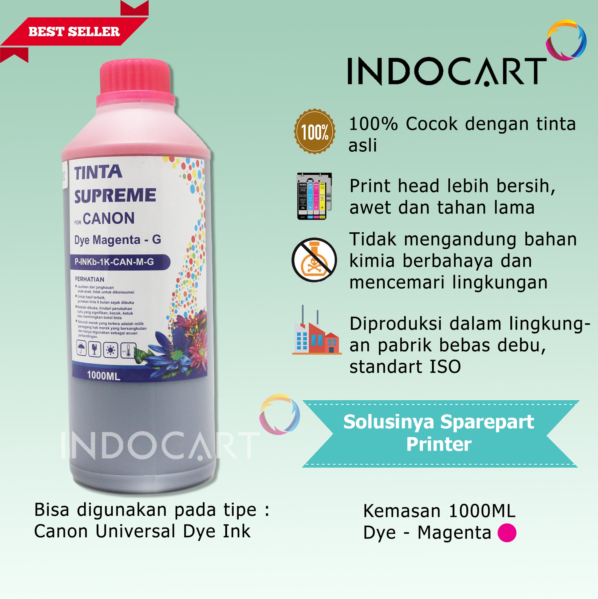 IndoCart Tinta Refill Canon PG40 PG47 PG740 PG745 PG810 PG830-Dye-1kg