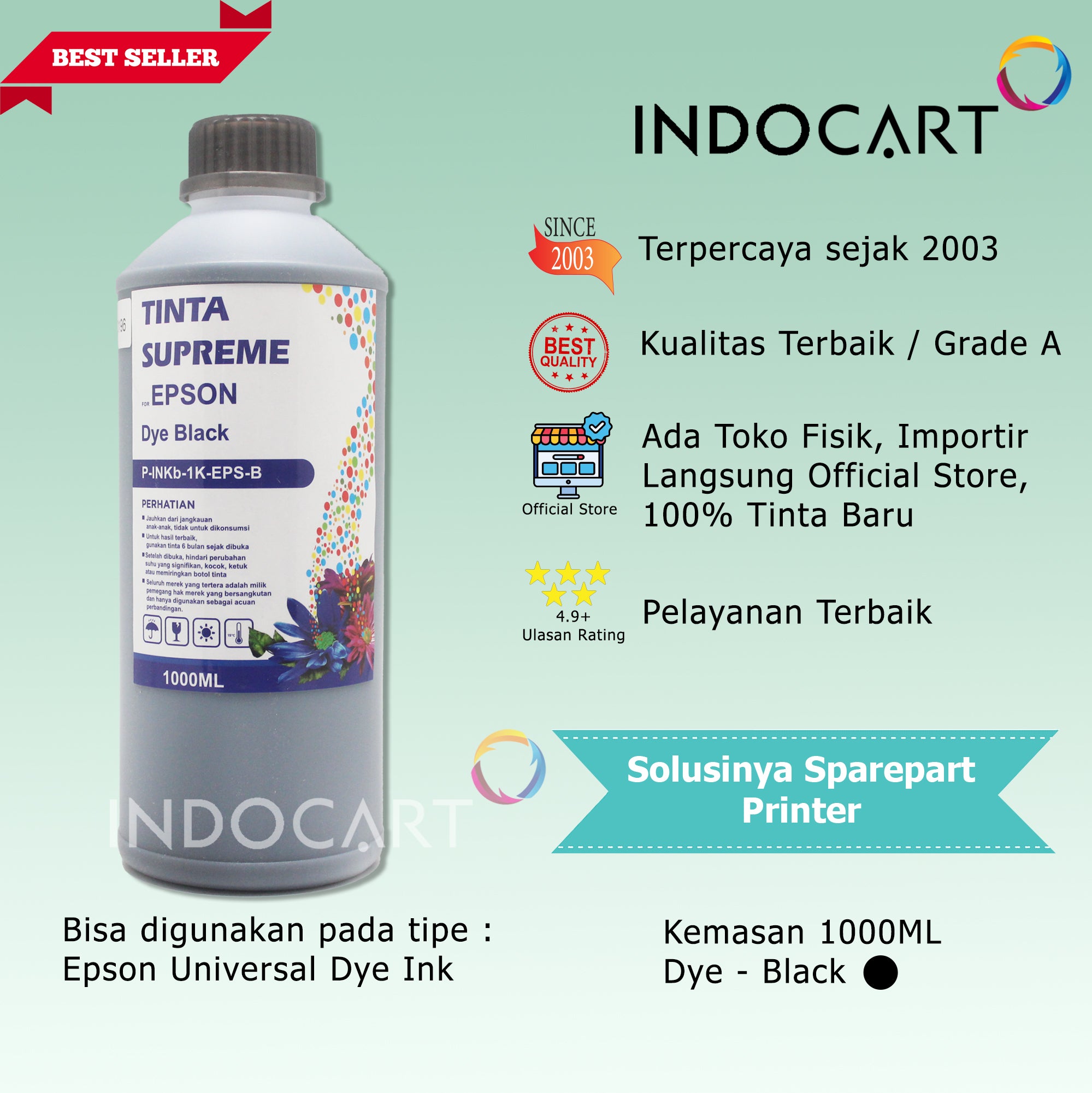 IndoCart Tinta Refill Epson T6641 T6642 T6643 T6644-Dye Ink-1kg