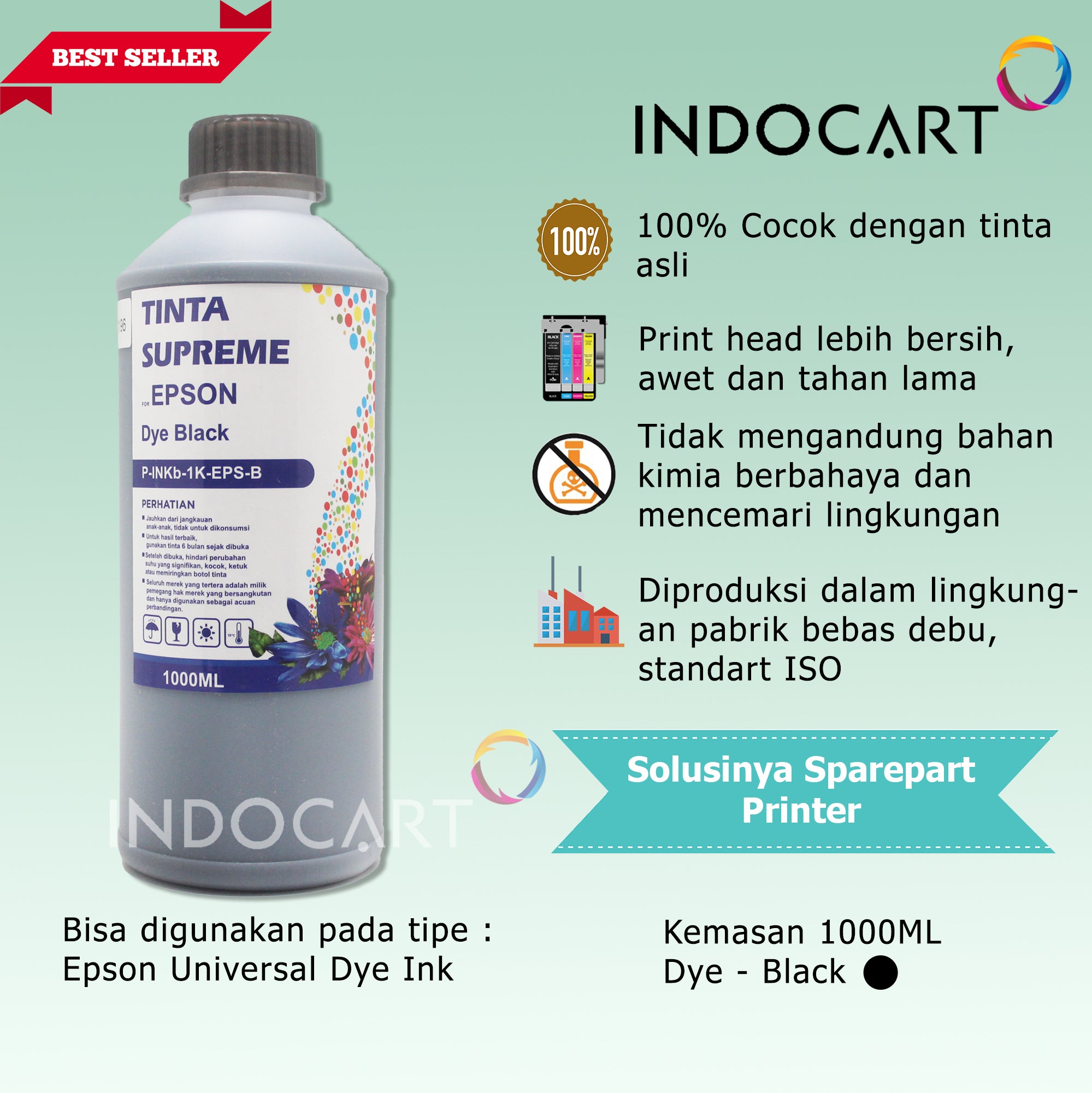 IndoCart Tinta Refill Epson T6641 T6642 T6643 T6644-Dye Ink-1kg