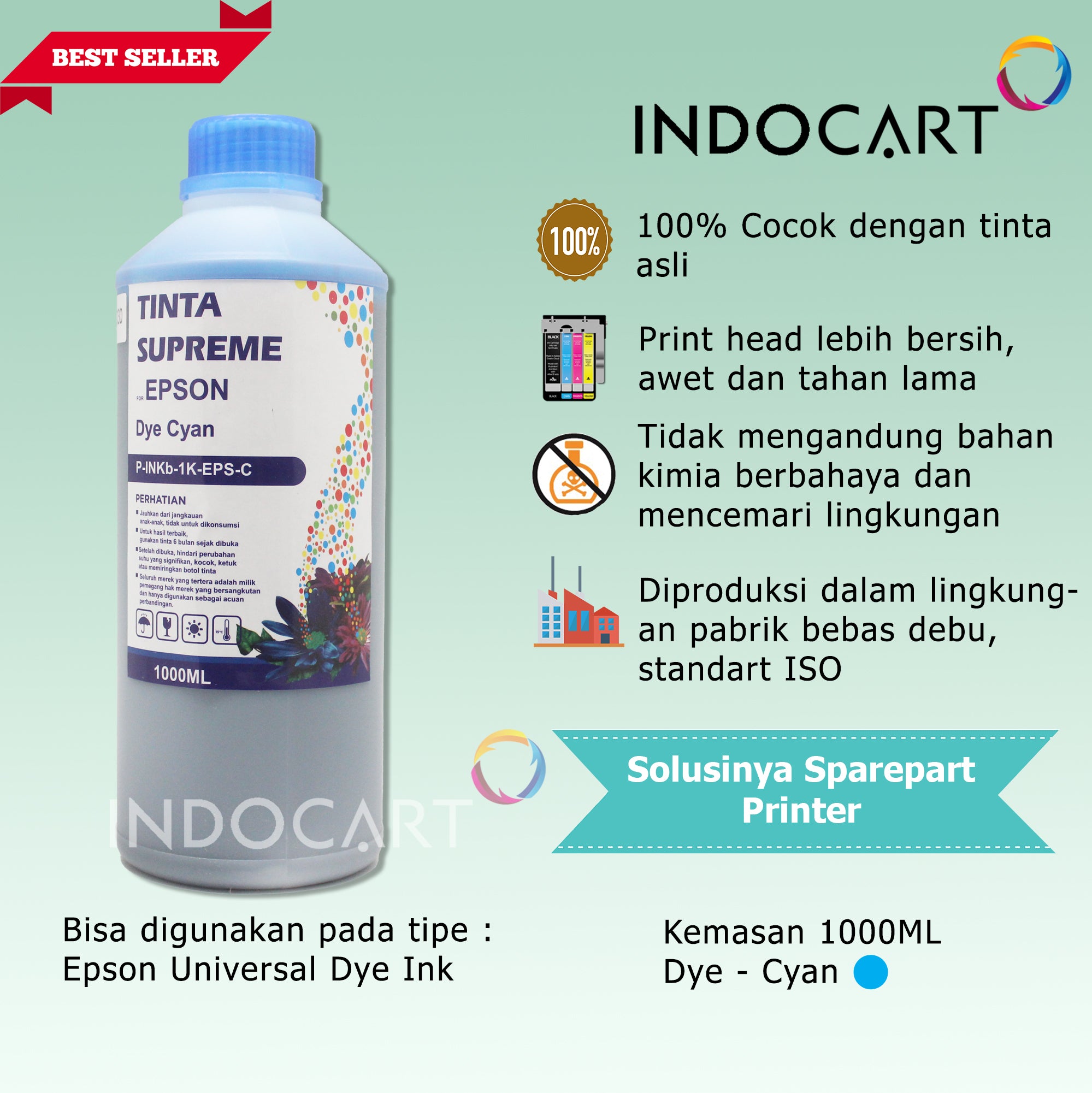 IndoCart Tinta Refill Epson T6731 T6732 T6733 T6734 T6735 T6736-1kg